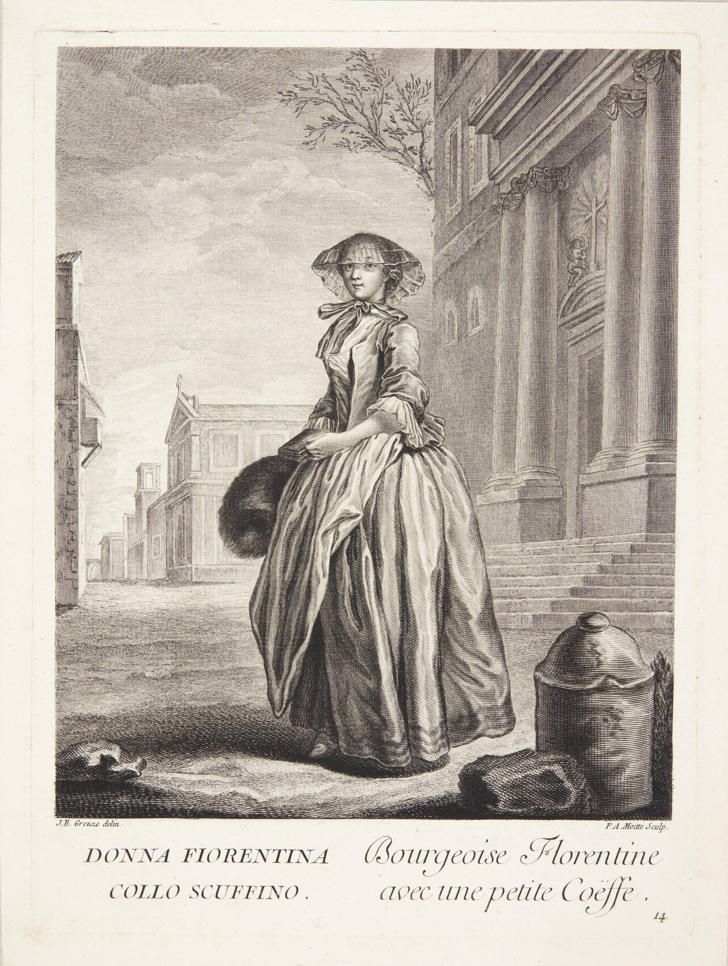 Kvinde fra Firenze med et lille slør (Bourgeoise Florentine avec une petite Coëffe), François Auguste Moitte, 1760-1769