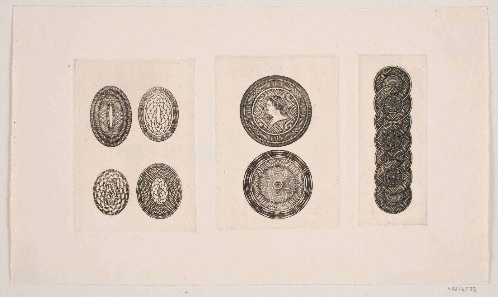 Prøver af Winstrups liniermaskine, O. Winstrup, 1800-1849