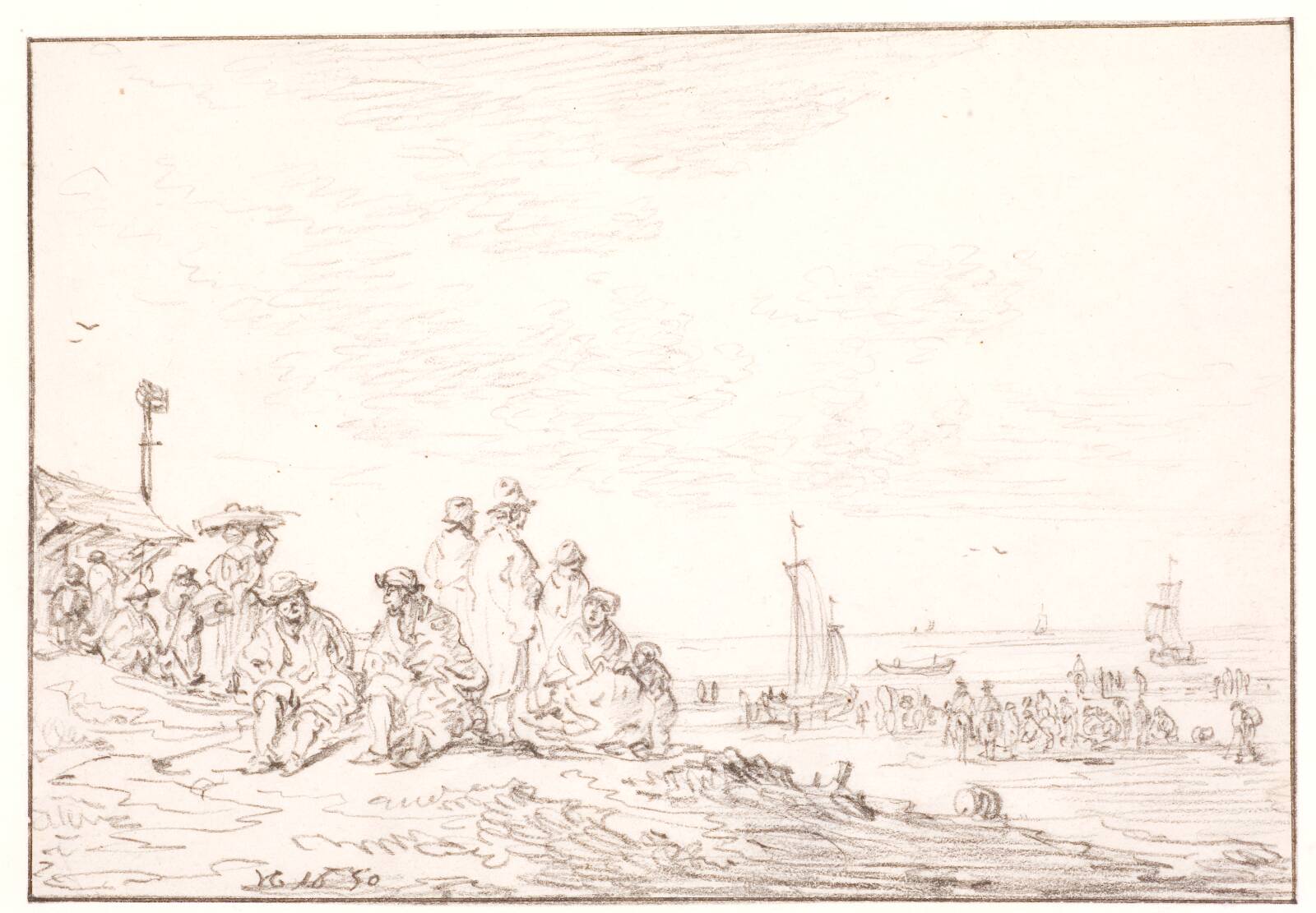 Strandbred med mange mennesker, by Jan Josefsz van Goyen, 1650