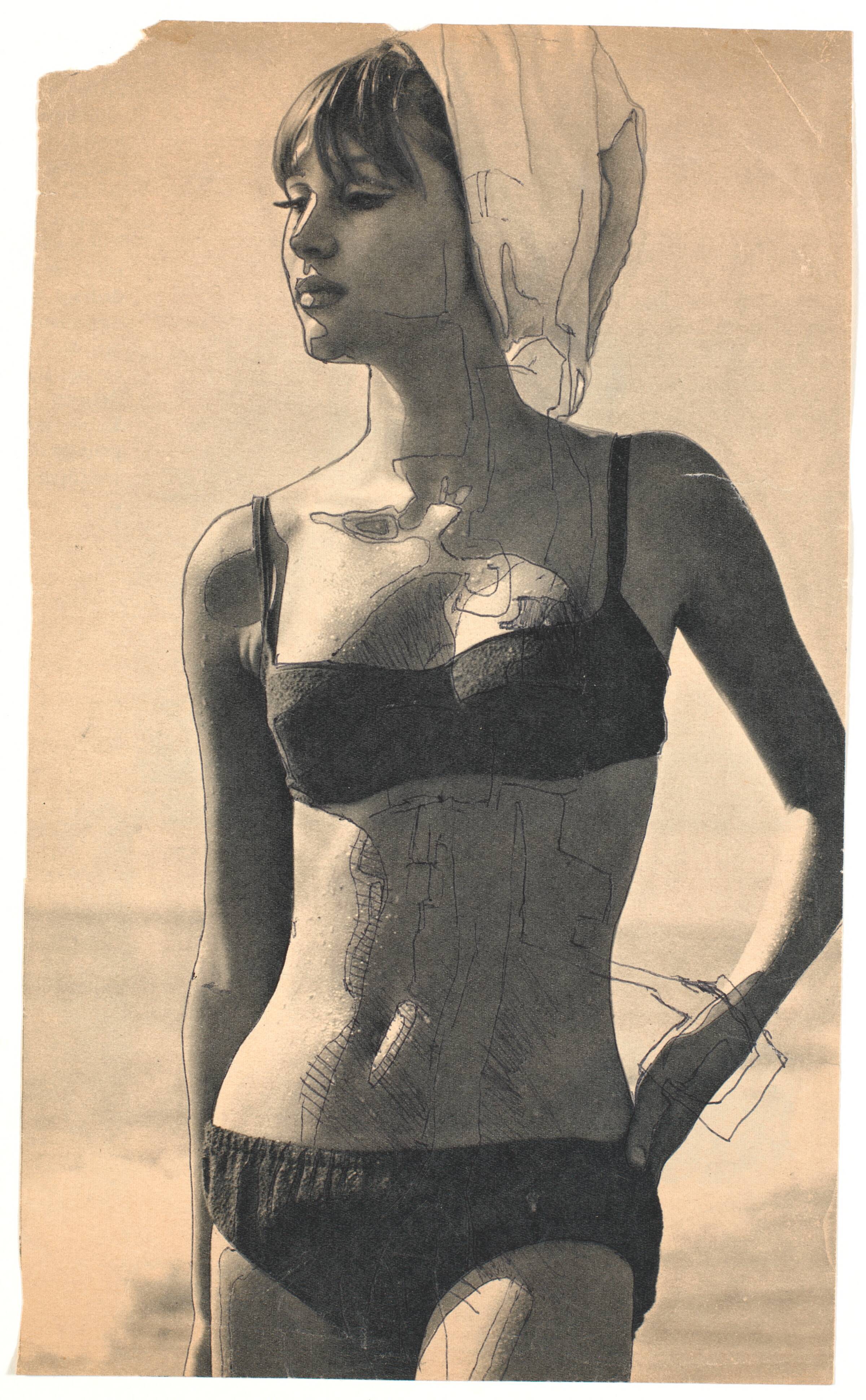 Kvinde. Stående fotomodel i bikini, Bjørn Nørgaard, 1965