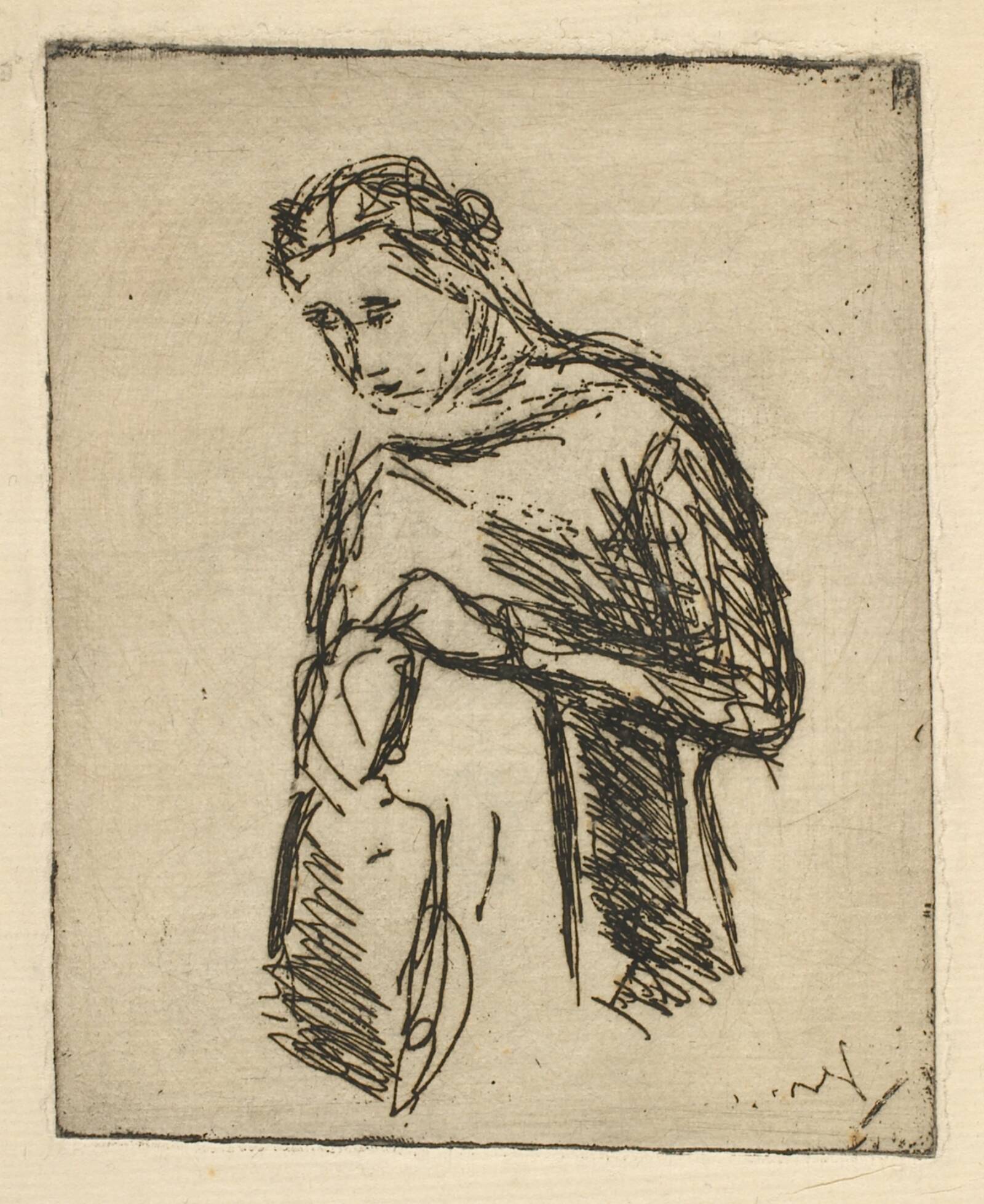 Stående kvinde mod venstre, halvfigur, Jens Søndergaard, 1925