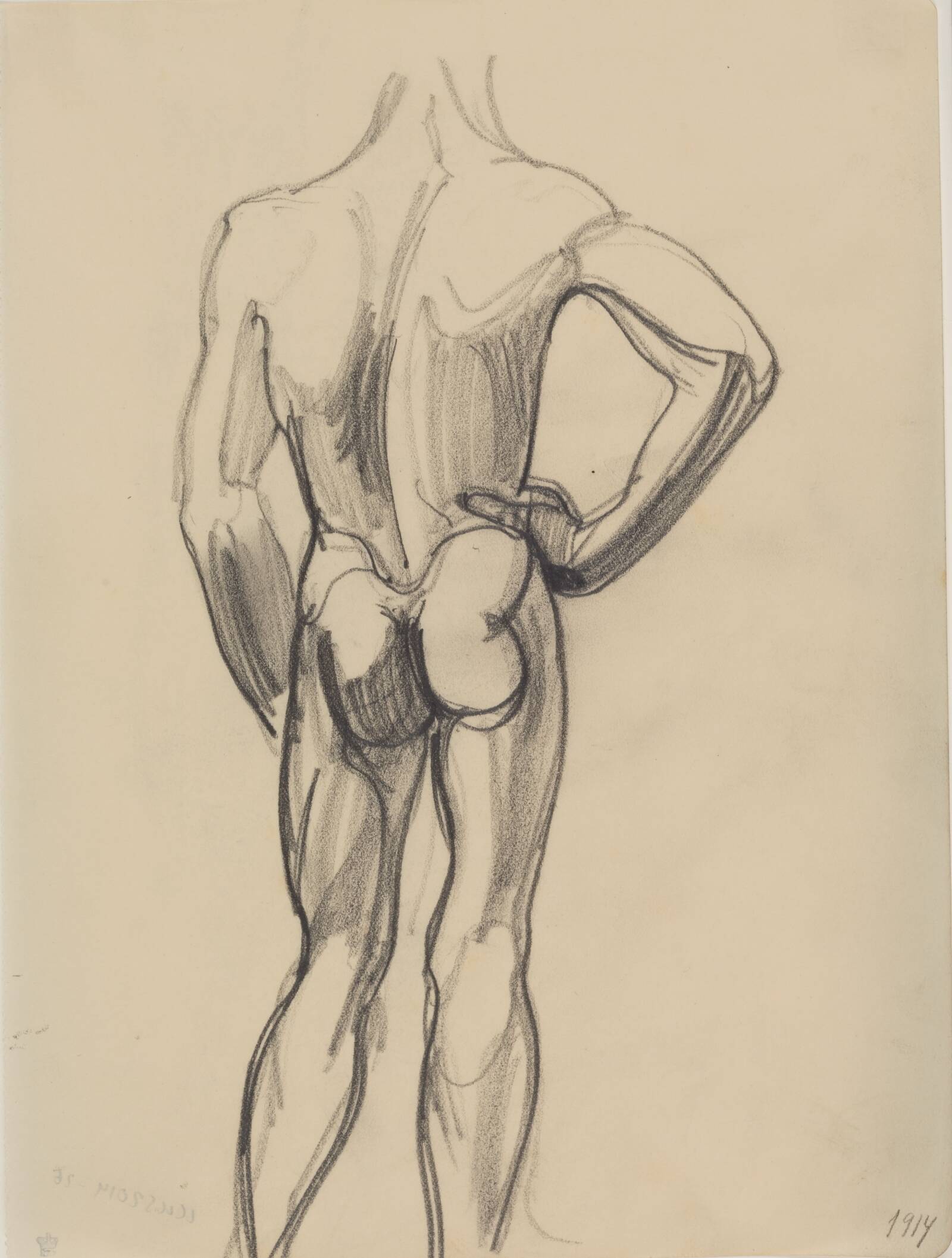 Mandlig model, set fra ryggen, J.A. Jerichau, 1914