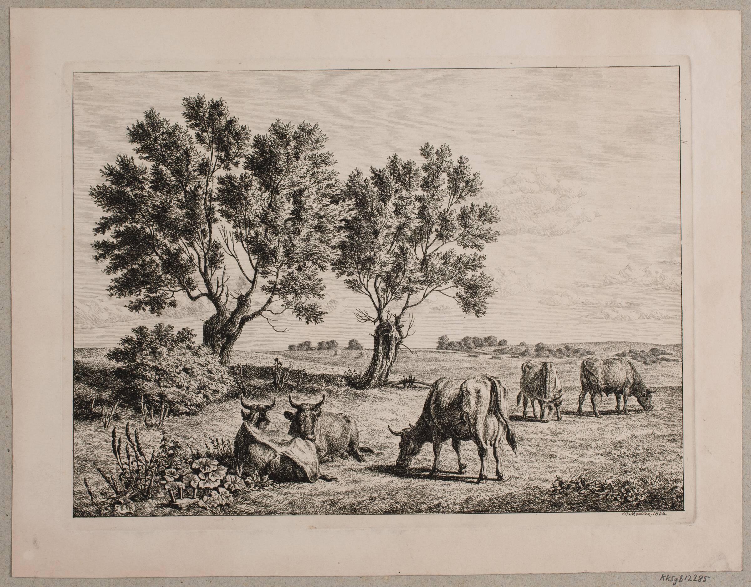 Landskab med græssende kvæg, Madsen, A.P., 1856