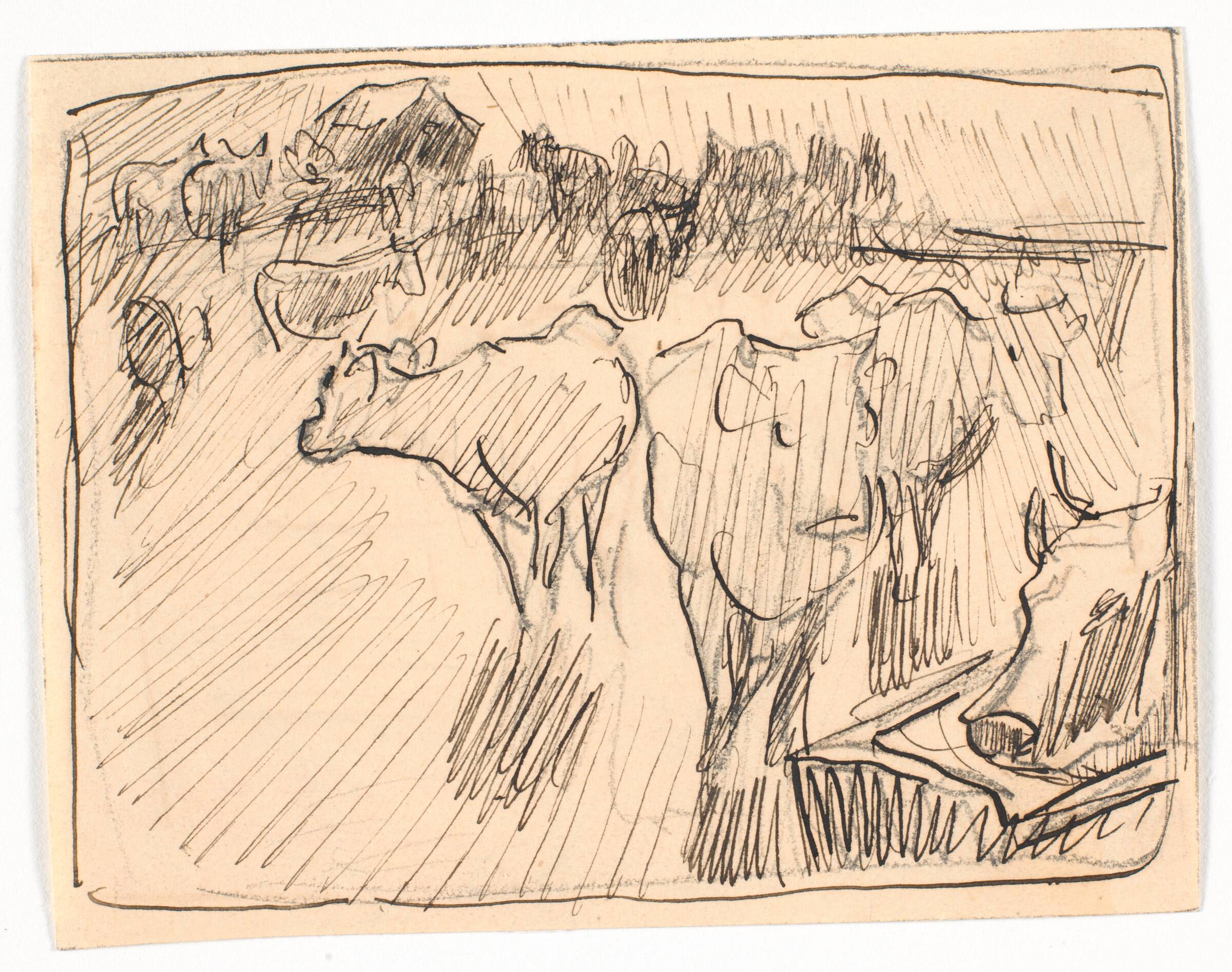 Køer ved et vandtrug, motivet set imod solen, Theodor Philipsen, 1892