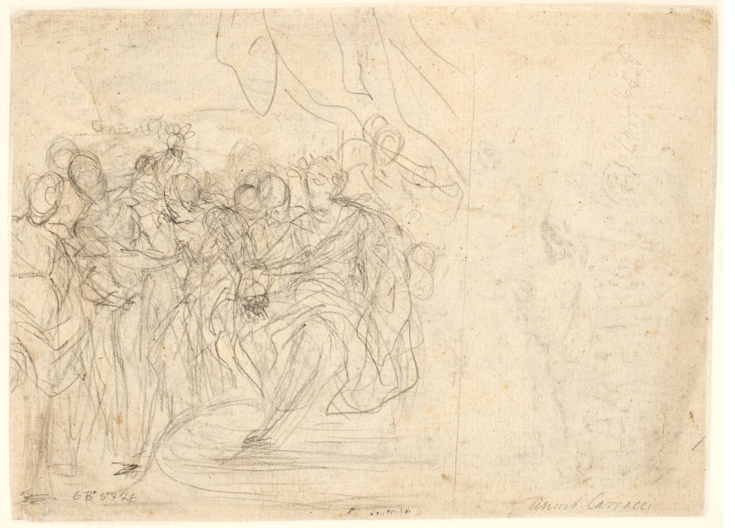 Moses som barn træder på Faraos krone. Studie til samme motiv som på tegningens forside, Bonaventura Lamberti, 1652-1721