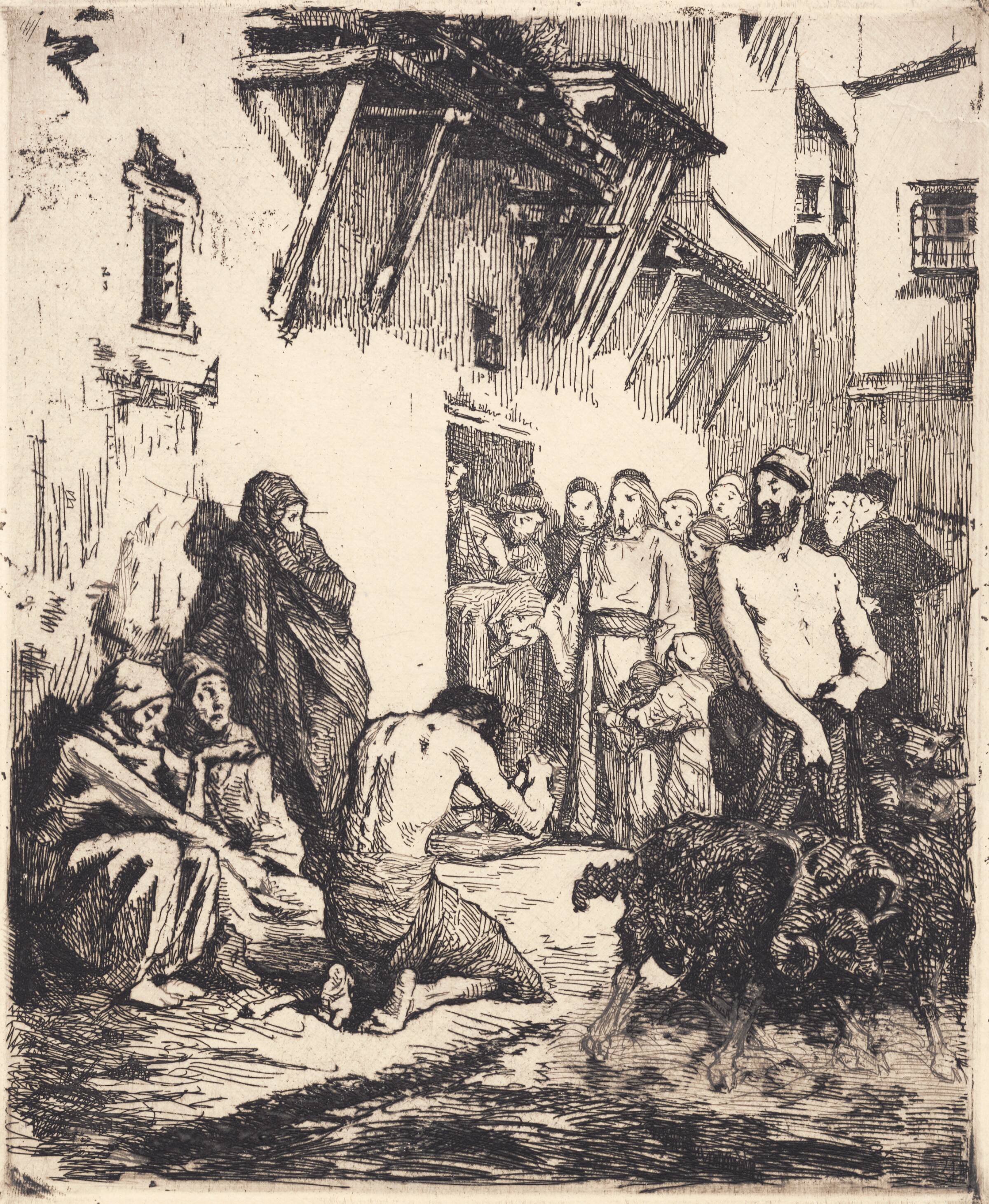 Kristus helbreder to blinde og en besat, Frans Schwartz, 1865-1917