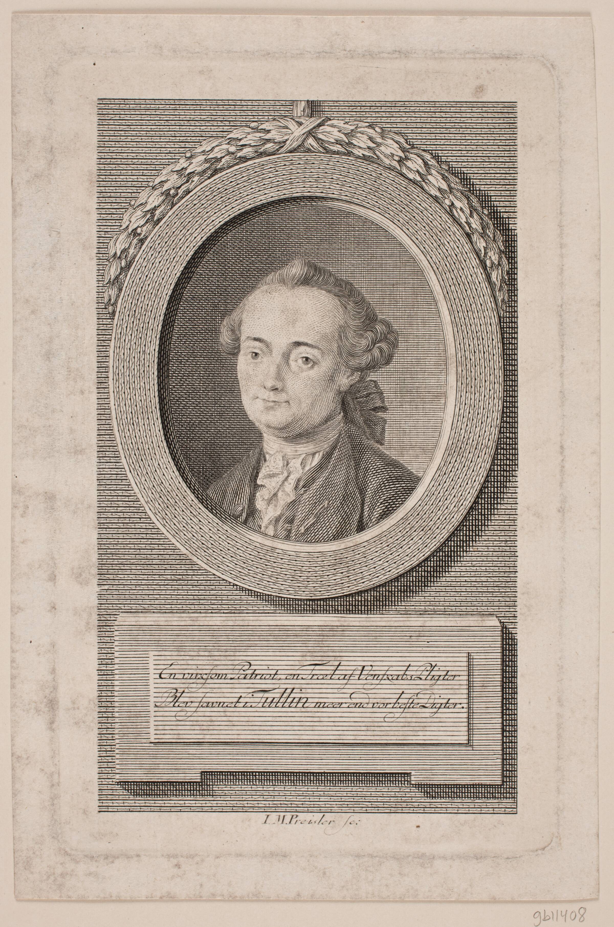 Christian Braunmann Tullin. Titelkobber til hans samlede skrifter, J.M. Preisler, 1715-1794