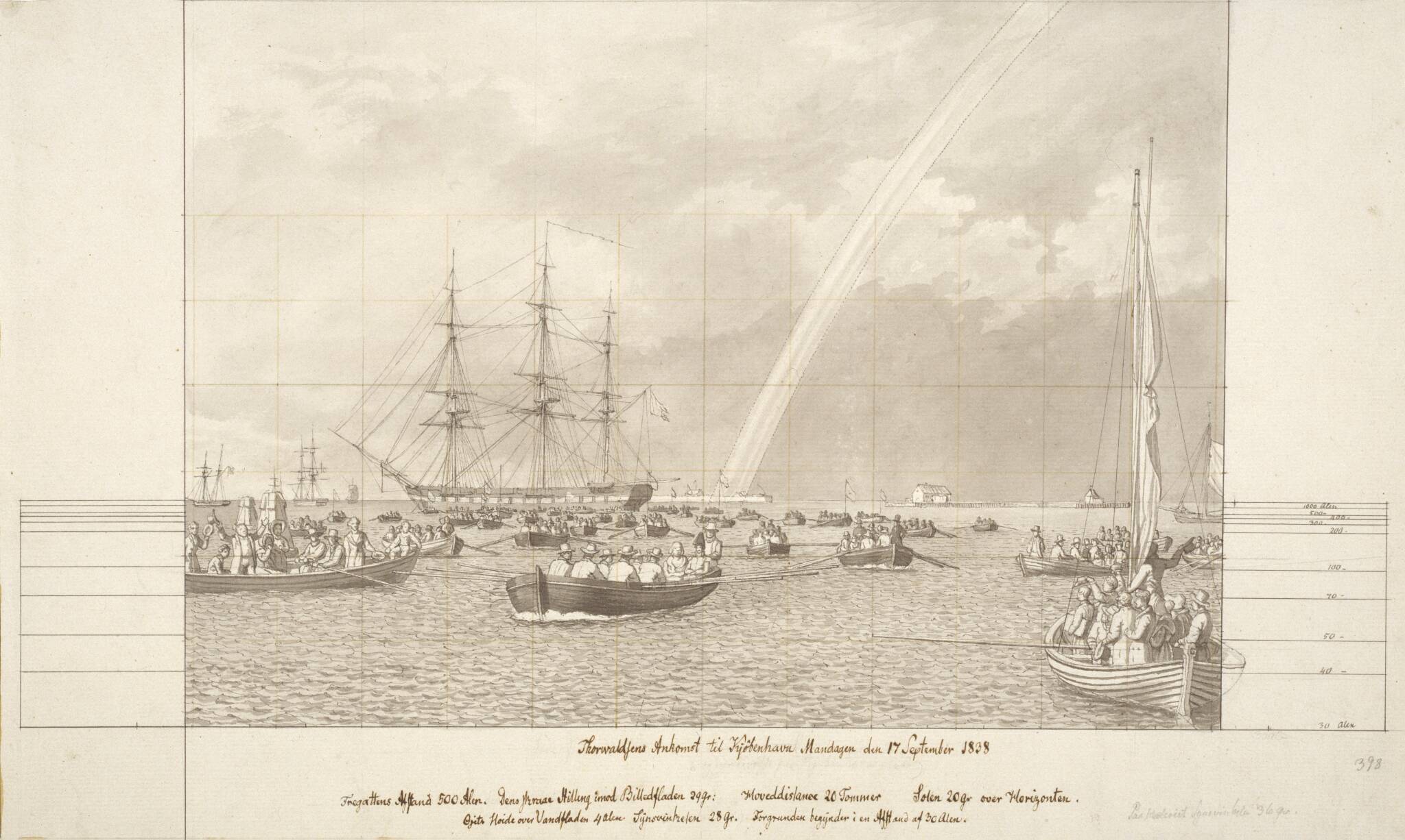 Tog fintælling Stille Thorvaldsens ankomst og modtagelse på Københavns red den 17. september  1838., 1838, C.W. Eckersberg | SMK Open