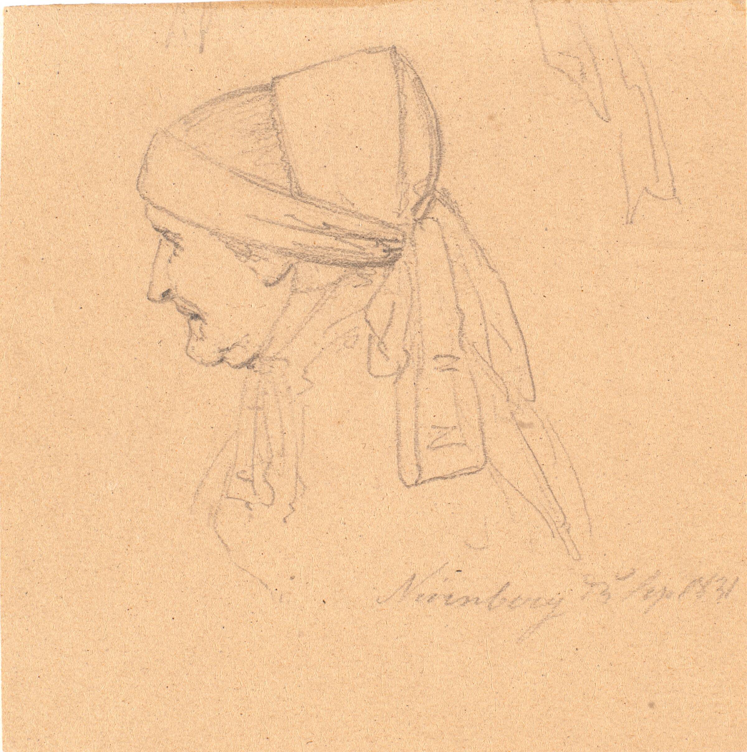 Hoved af en gammel kone. Profil til venstre, Wilhelm Bendz, 1831