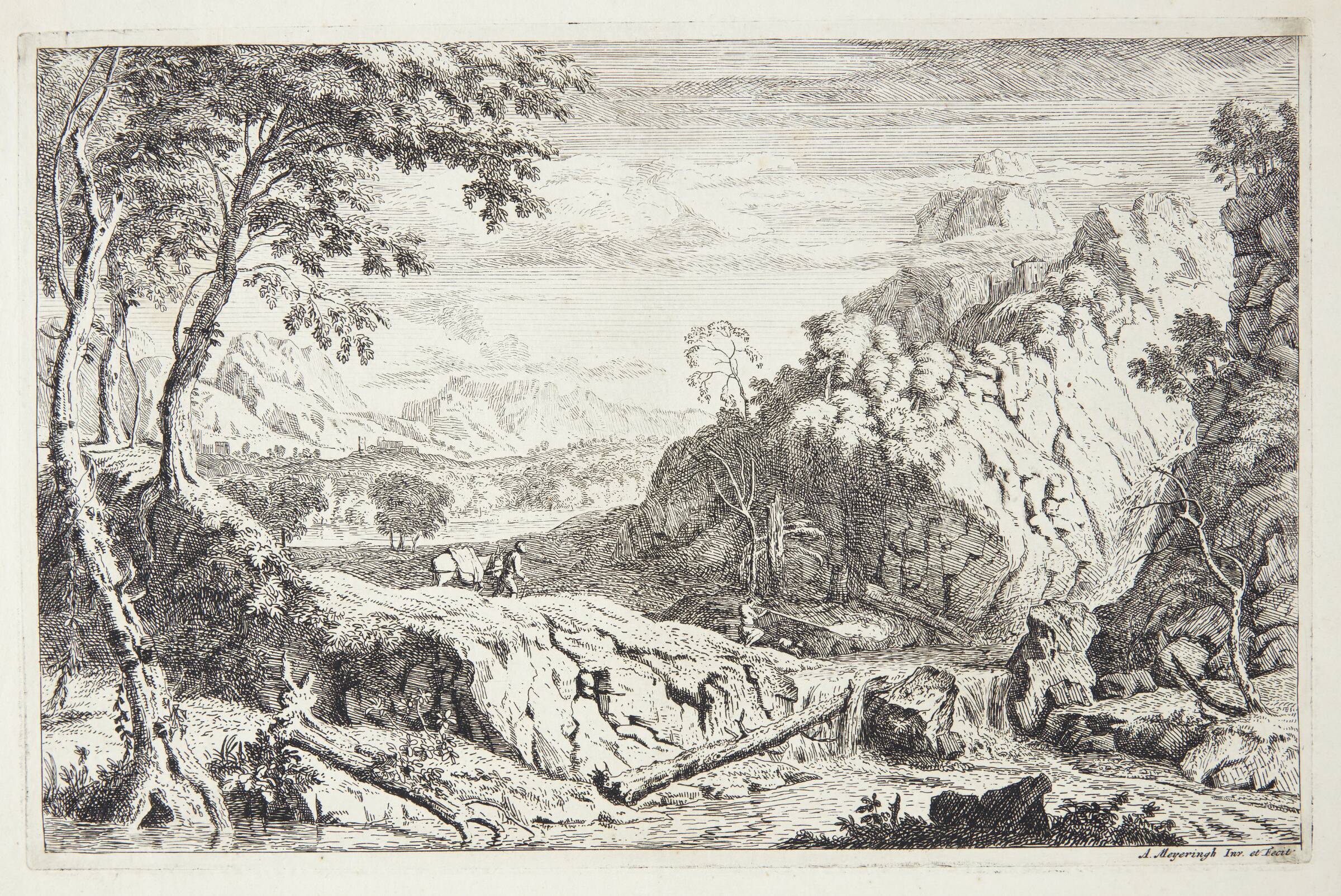 Landskab med en jæger, Albert Meyering, 1645-1714