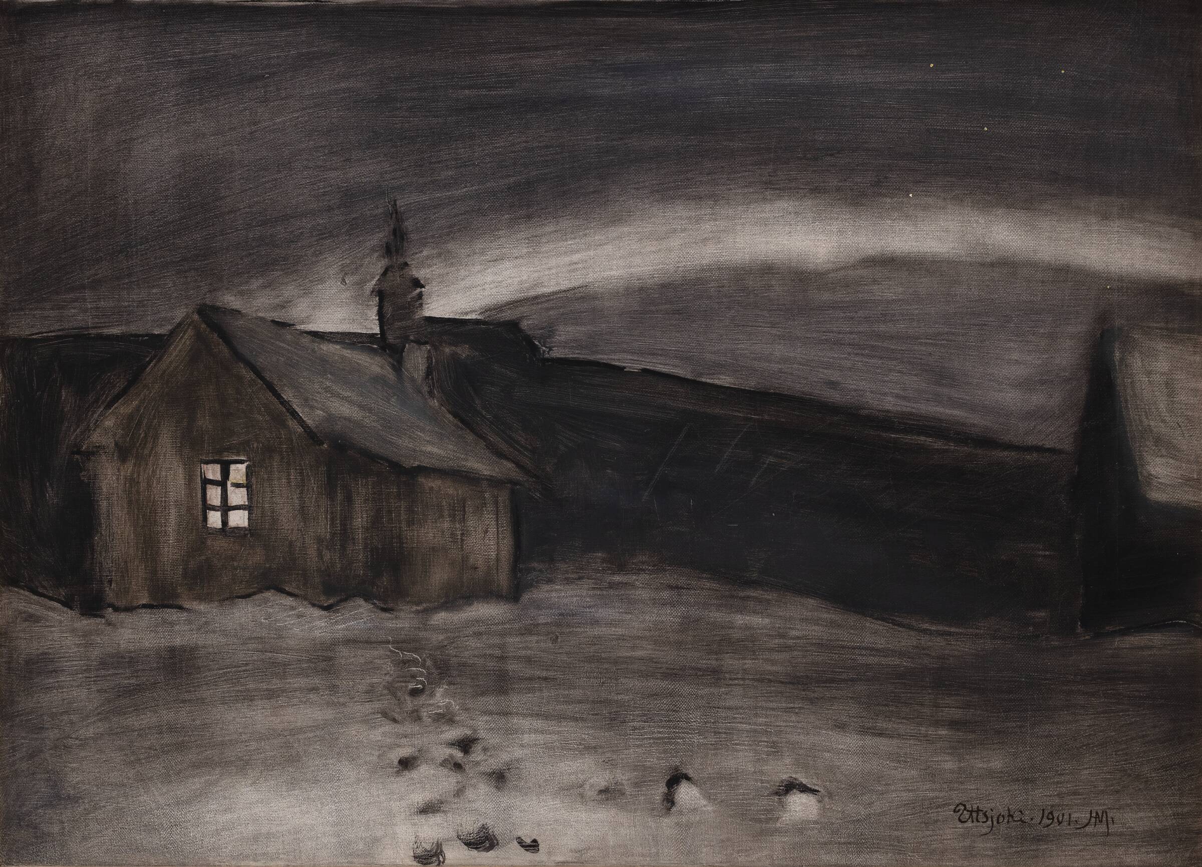 Nordlys 23. januar 1901, kl. 23.25. Utsjoki. Mod nord-nordvest, Moltke, Harald, 1901