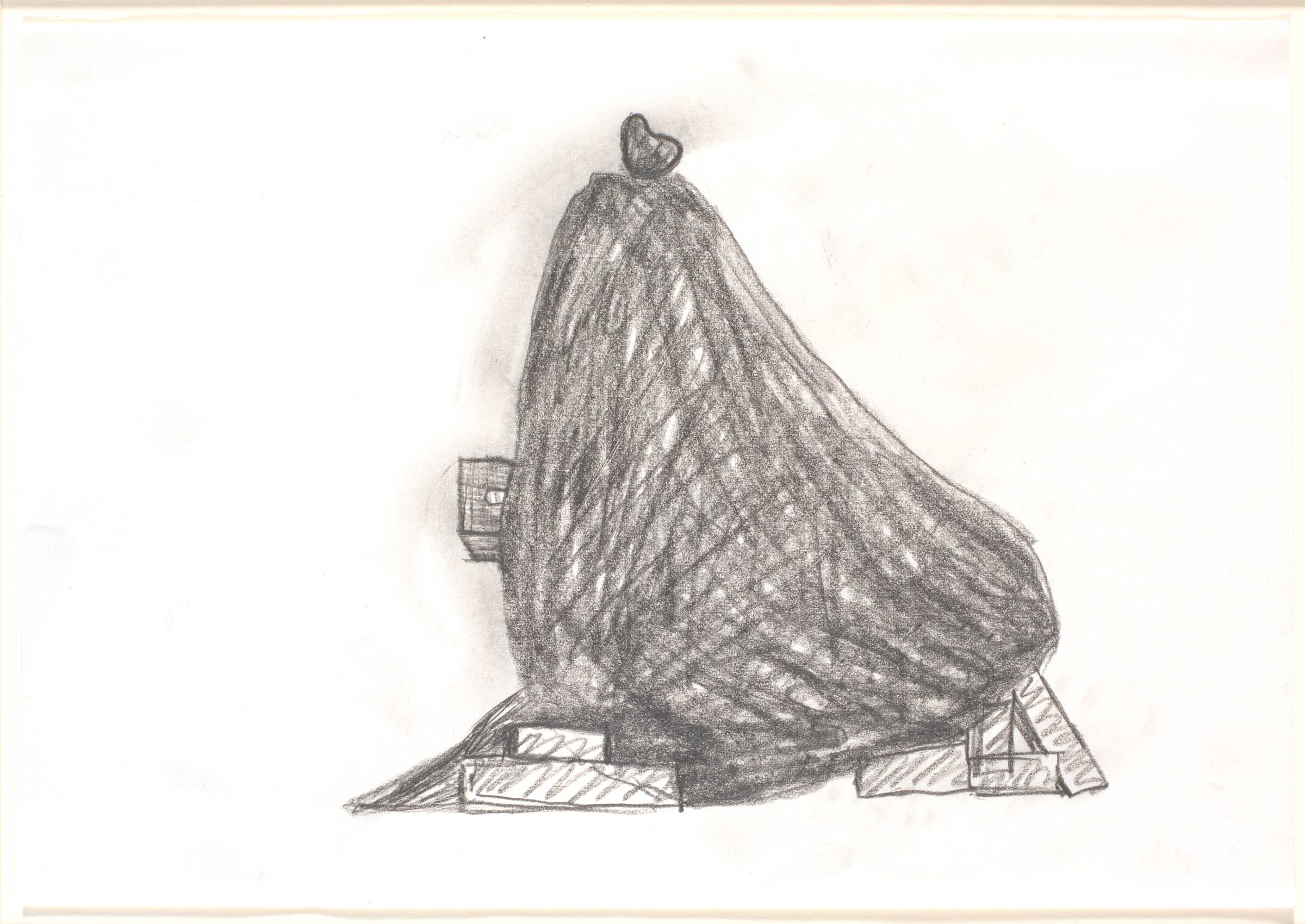 Udkast til skulptur; objektgruppe til skulpturudstilling i Eventyrhaven, Odense, Dorte Dahlin, 1984