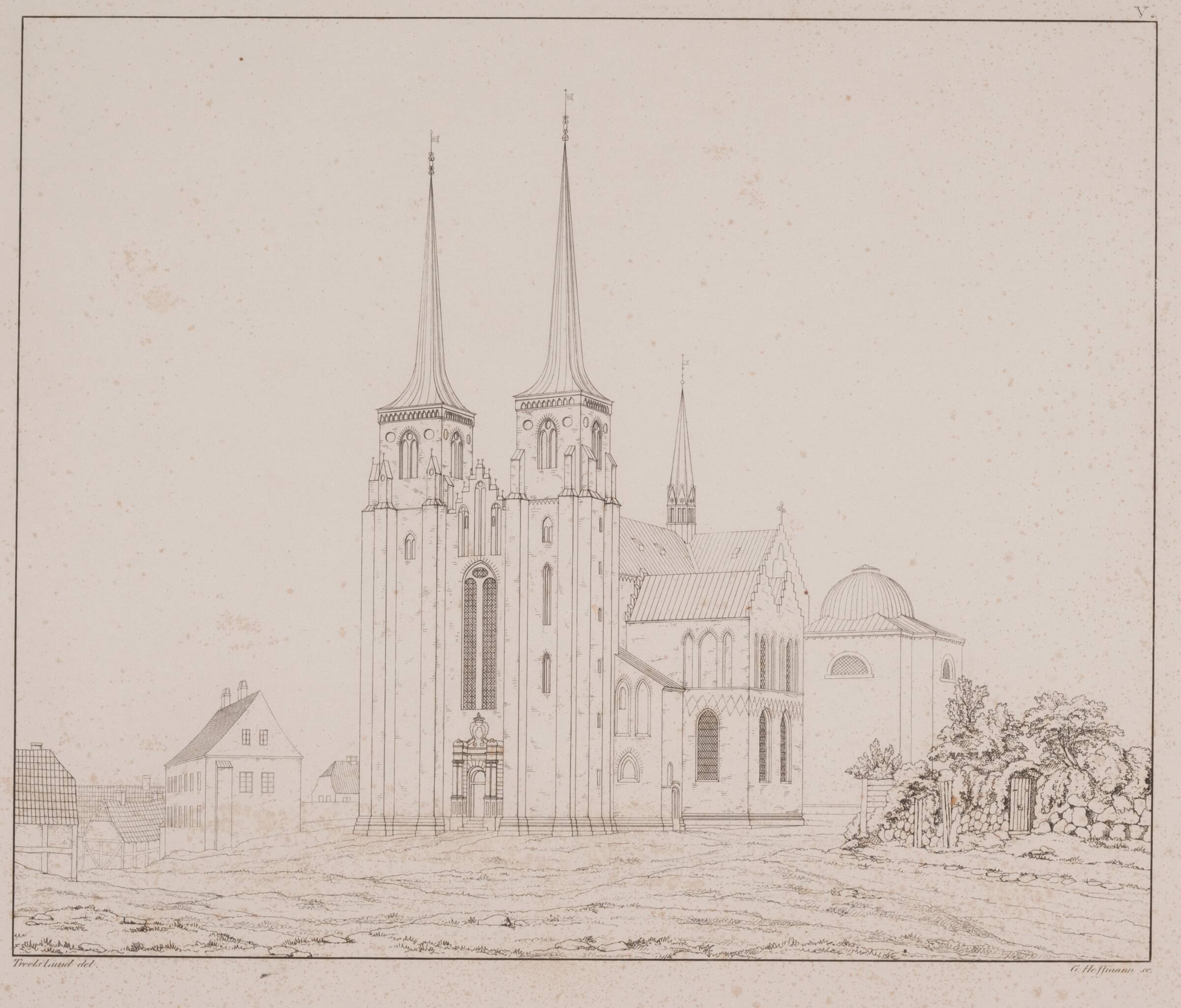Roskilde Domkirke set fra sydvest, Georg Hoffmann, 1833