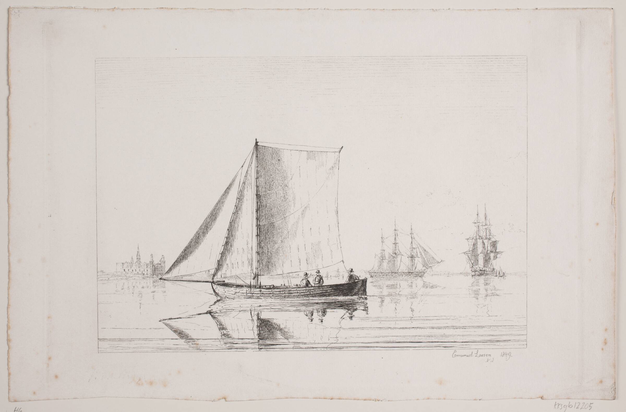 En lodsbåd ved Kronborg, Emanuel Larsen, 1849