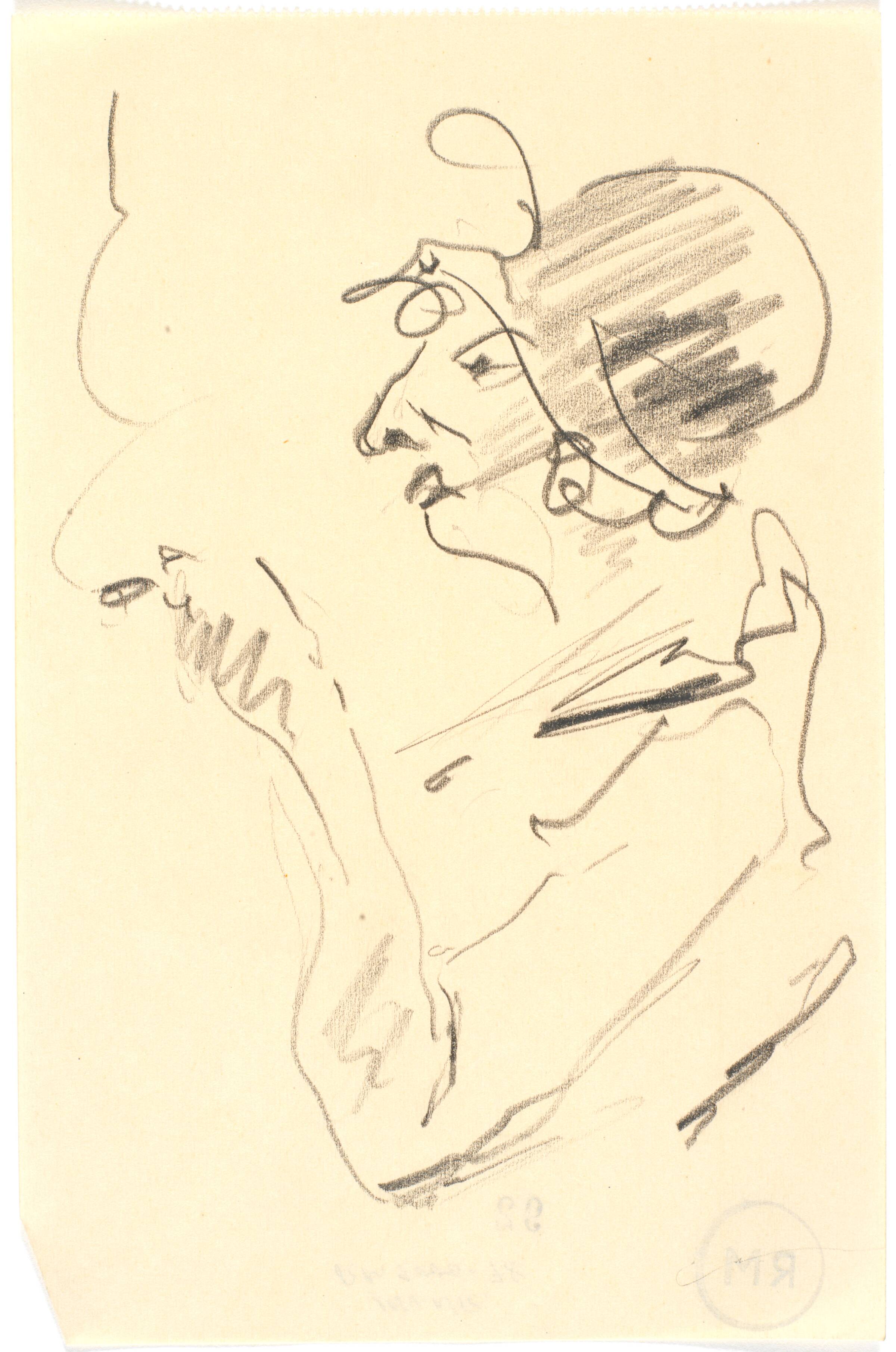 Portræt af rygende kvinde med bøllehat i profil mod v., Richard Mortensen, 1927-1930