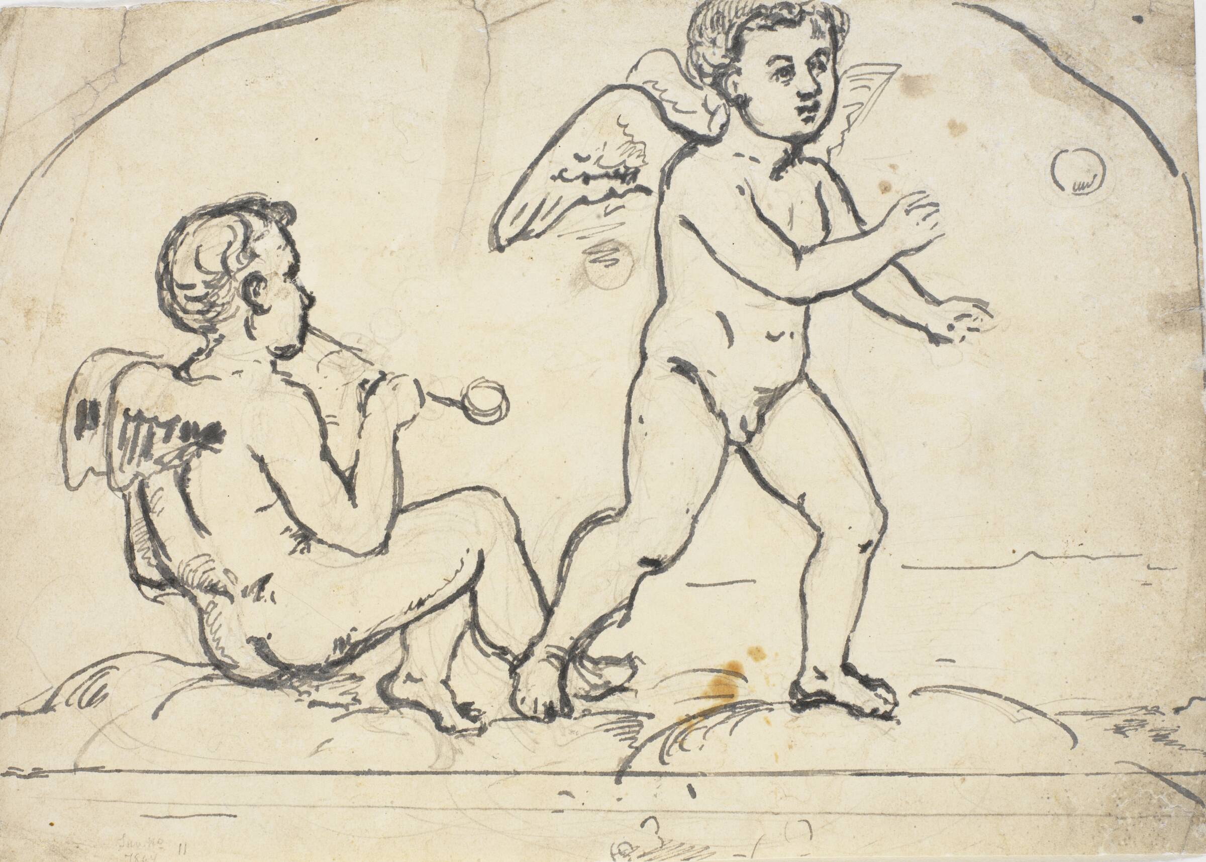 To vingede genier blæser sæbebobler, Dankvart Dreyer, 1831-1852