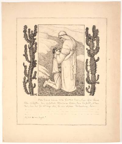 "Men Isaak kunde ikke forstaae ham,..." Isak omfavner Abraham. Illustration til Stemning af Søren Kierkegaards "Frygt og bæven"