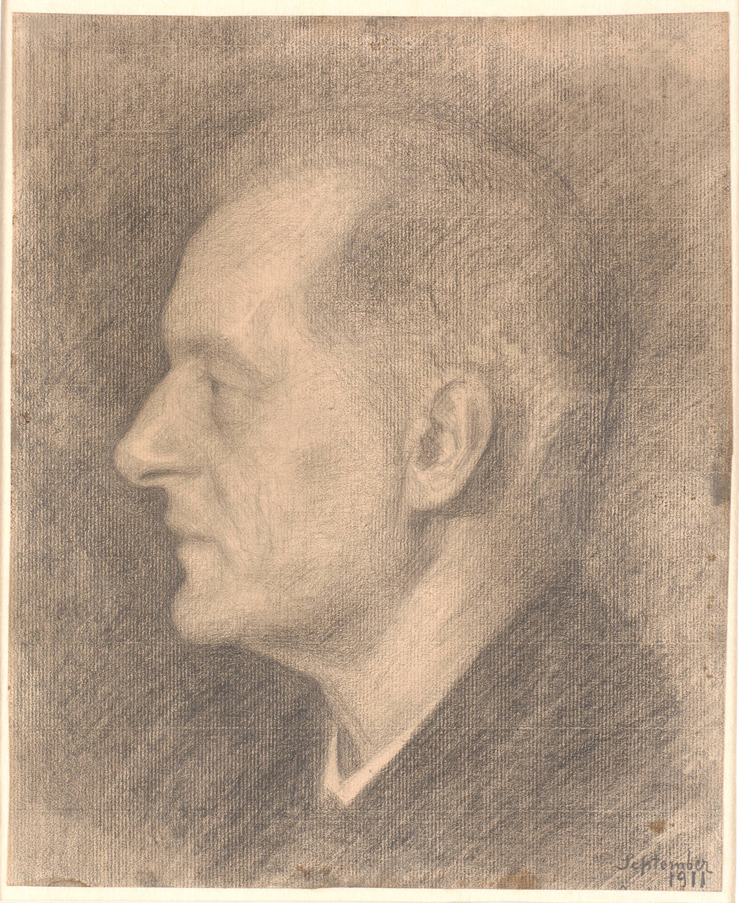 Portræt af Alfred Bramsen, profil m.v., Vilhelm Hammershøi, 1911
