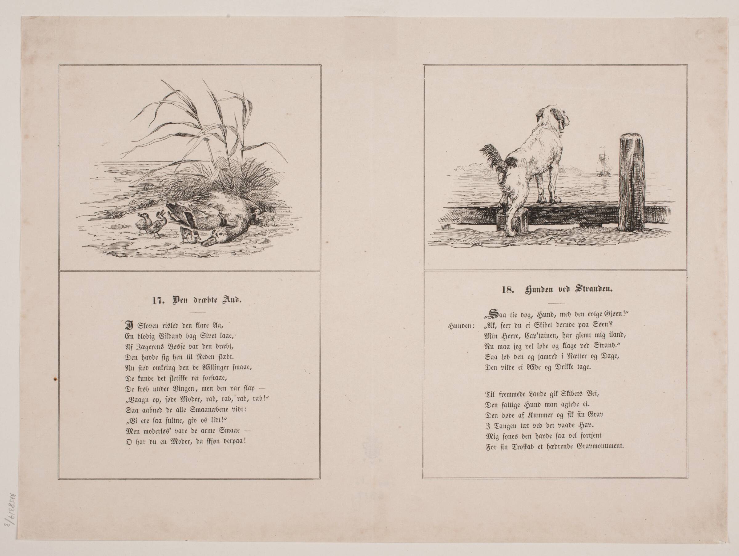 Den dræbte and; Hunden ved stranden, Adolph Kittendorff, 1845