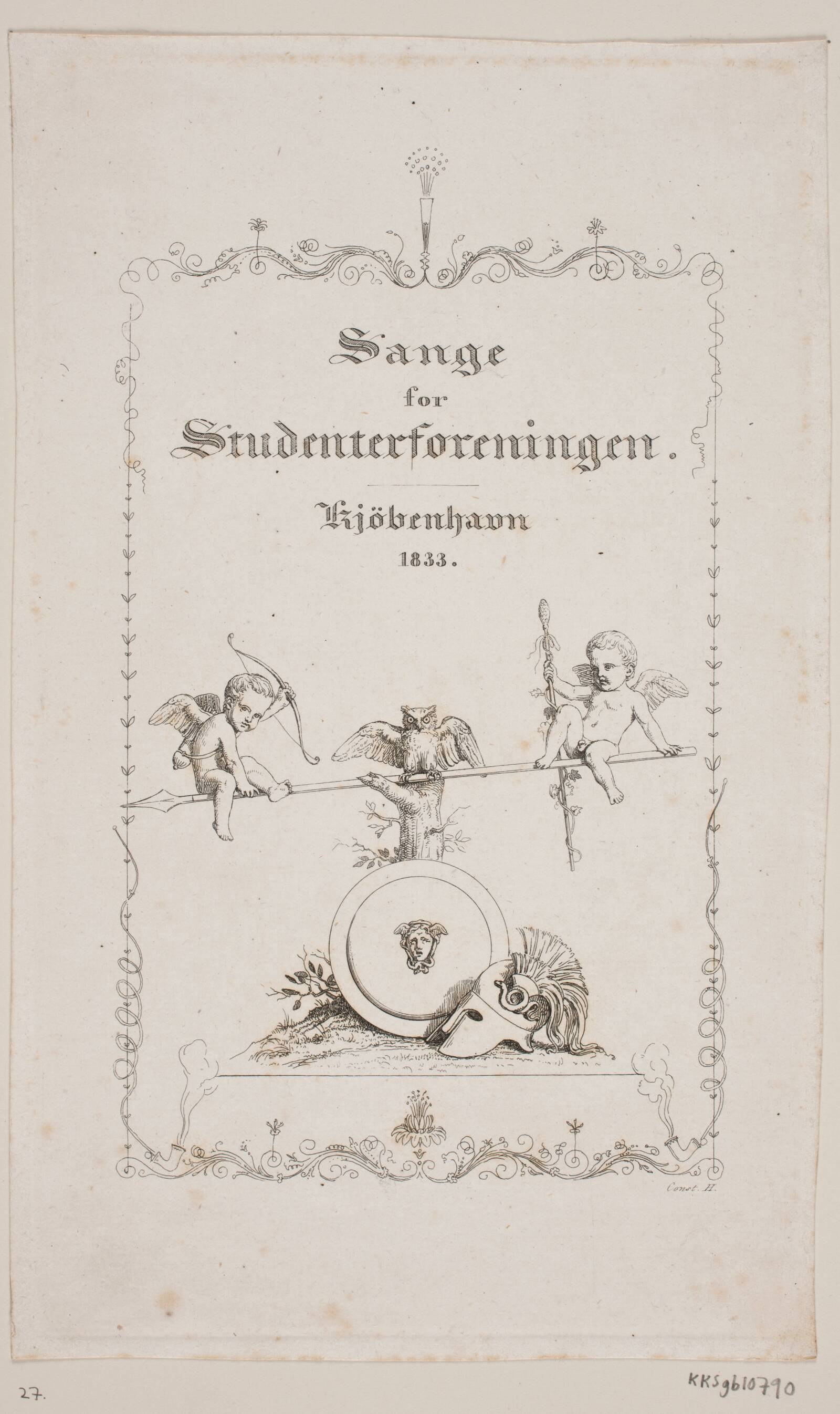 Titelblad til sange for Studenterforeningen, Constantin Hansen, 1833