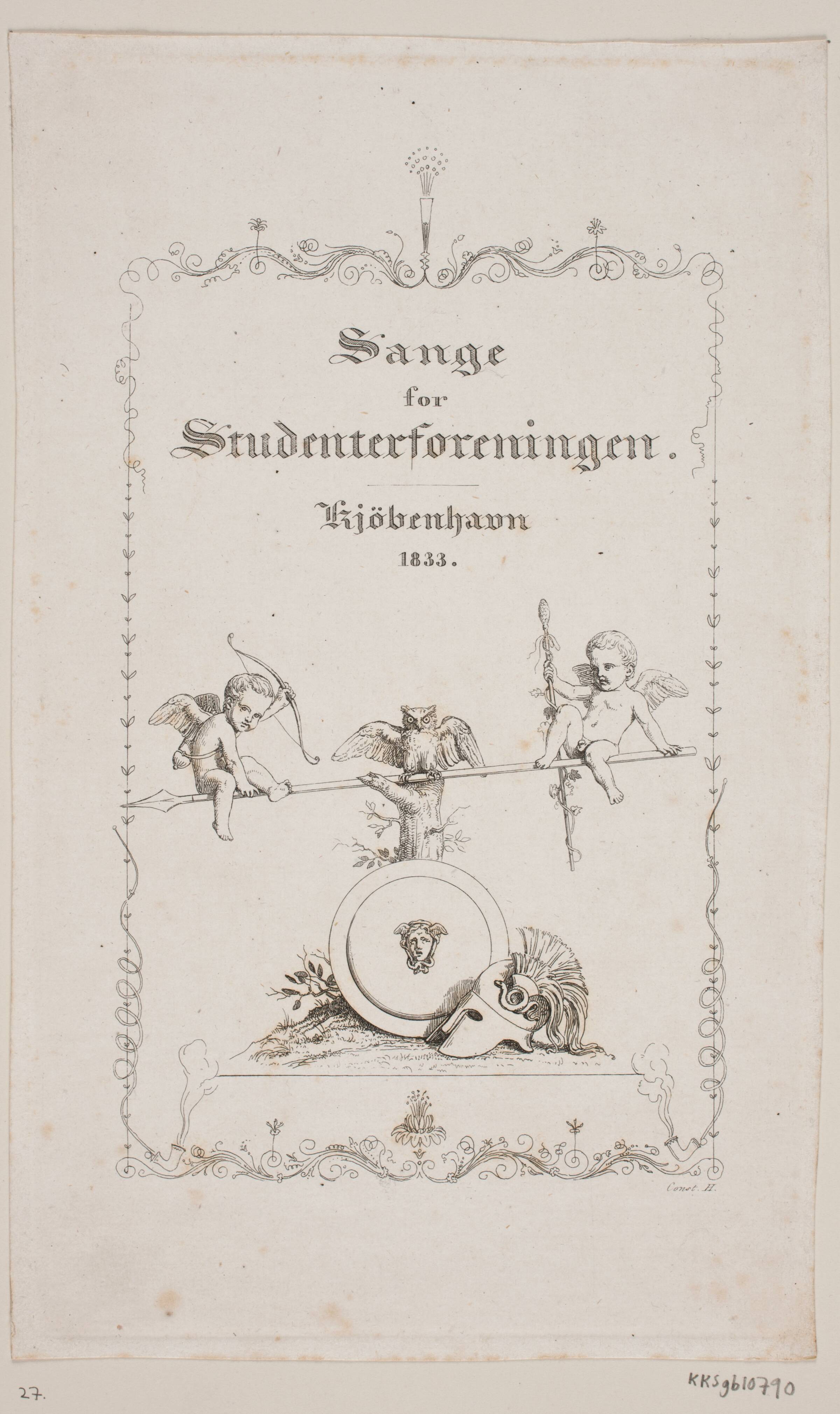 Titelblad til sange for Studenterforeningen, Constantin Hansen, 1833