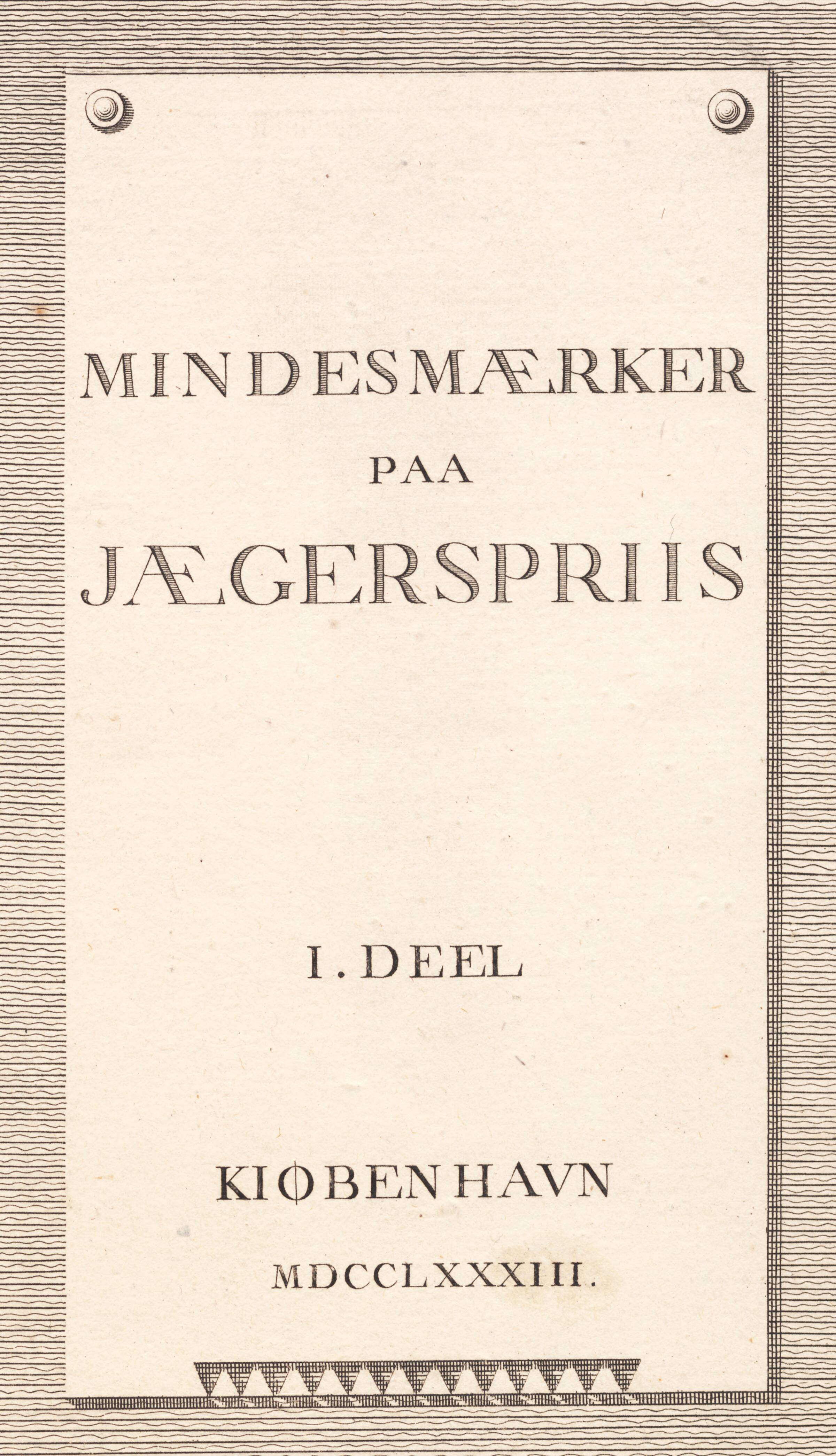 Titelblad til Jægerspris-mindesmærkerne, Georg Christian Schule, 1781