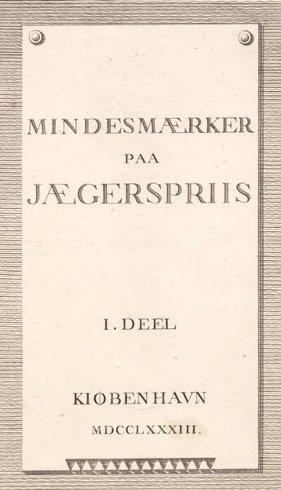 Titelblad til Jægerspris-mindesmærkerne