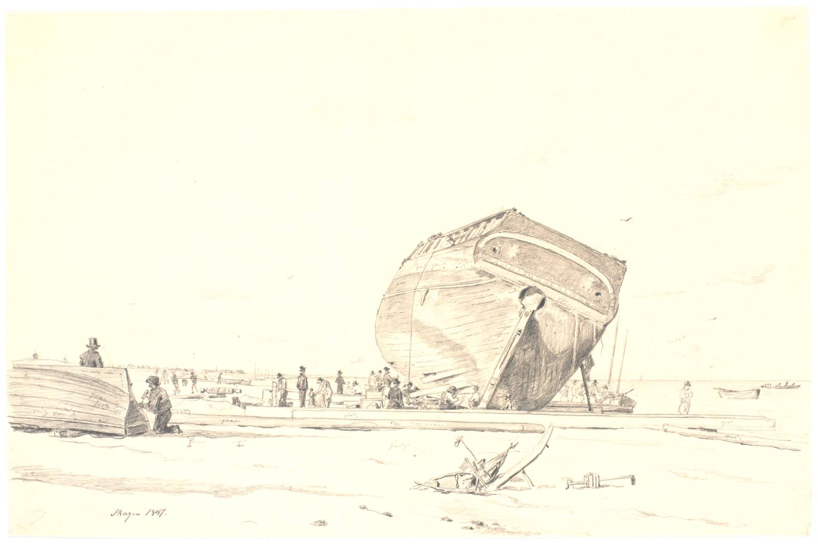 Et skib under kalfatring, Martinus Rørbye, 1847
