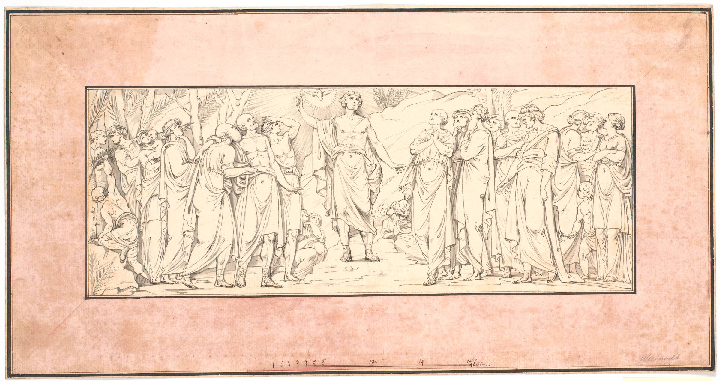 Bjergprædikenen. Udkast til forsvundet relief til Marmorkirken (portgavlene over hjørnevinduerne), Johannes Wiedewelt, 1758-1761