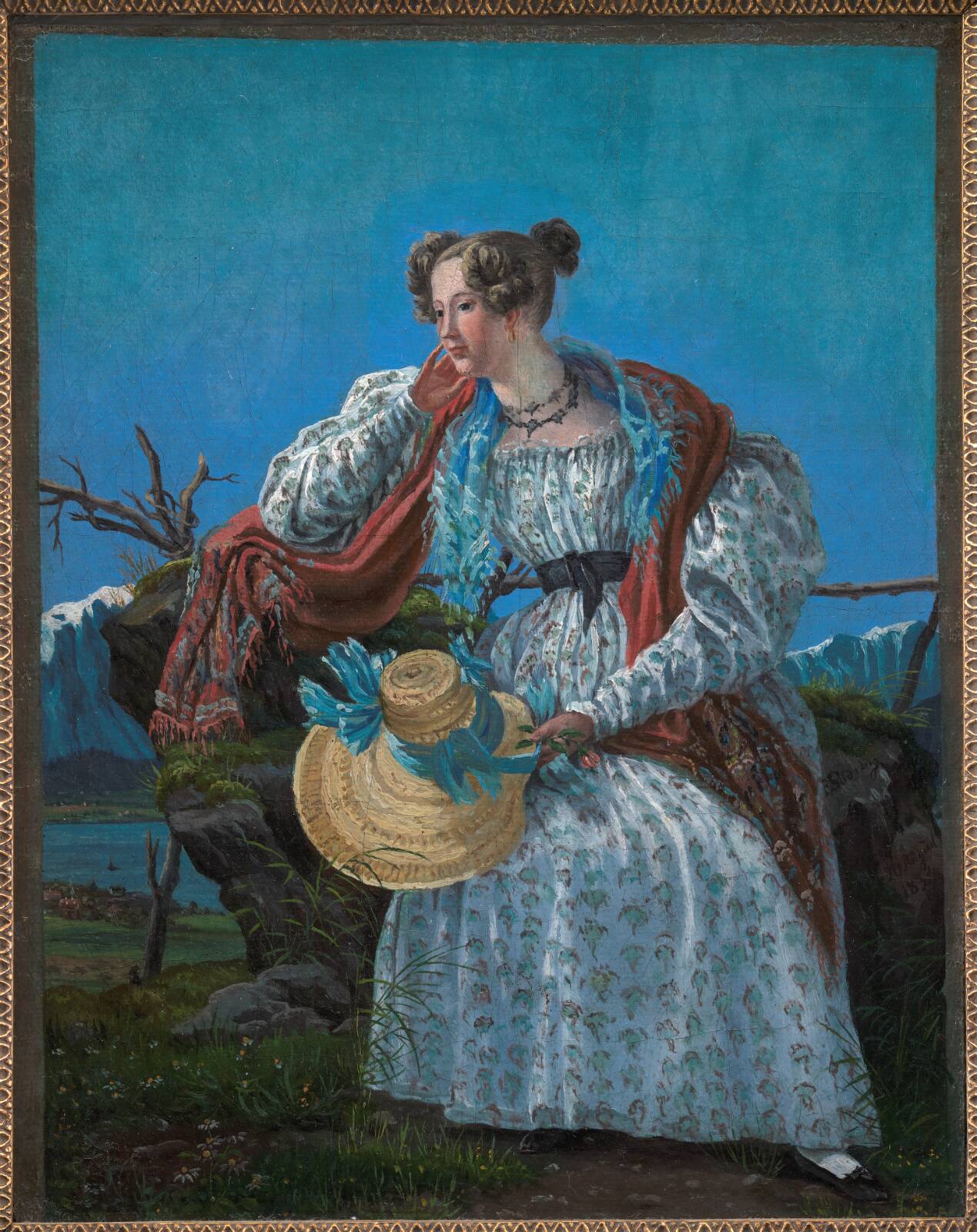 Young Woman Sitting in a Norwegian Landscape, by F. Sødring, 1834