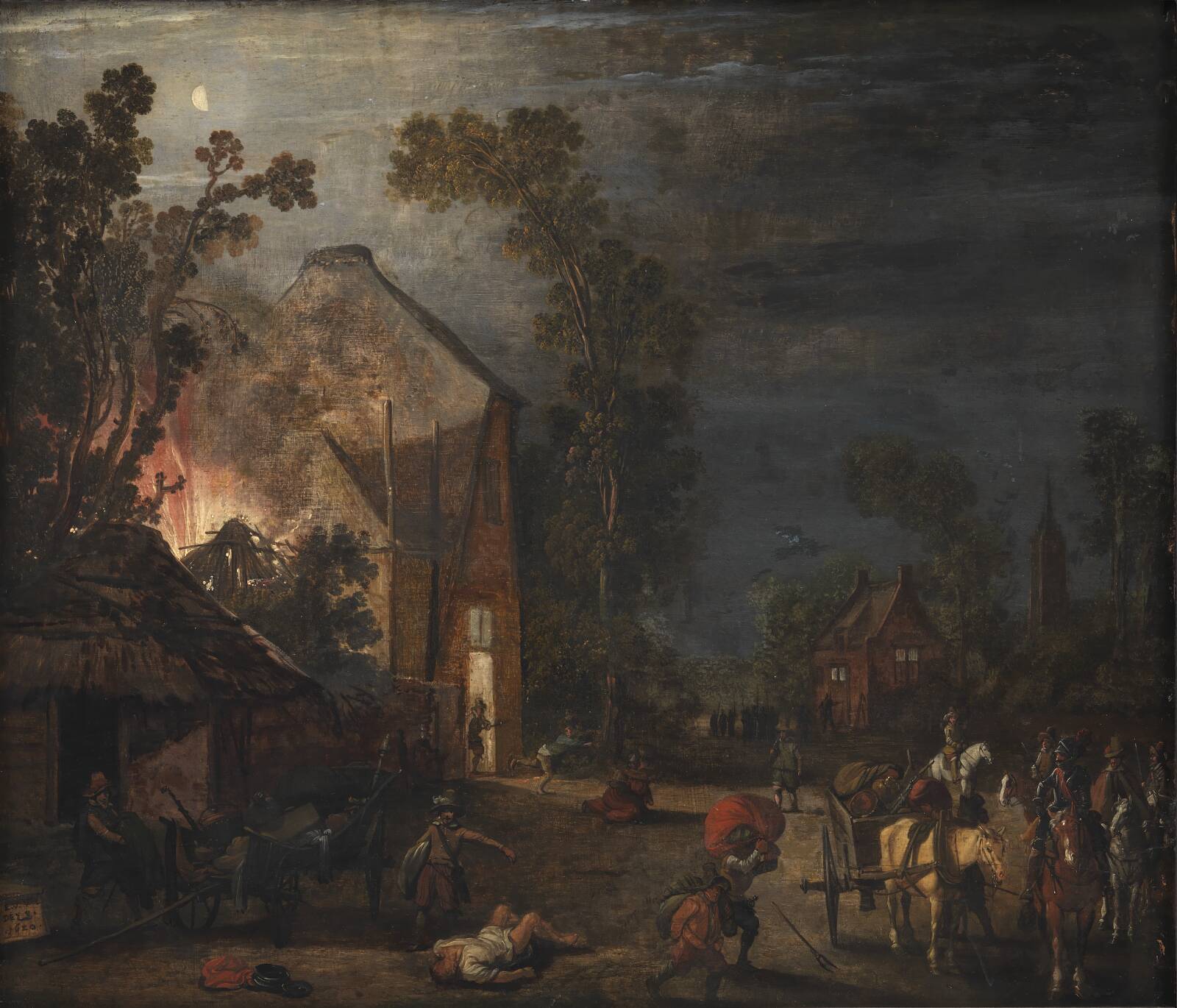 A Village Looted at Night, by Esaias van de Velde, 1620