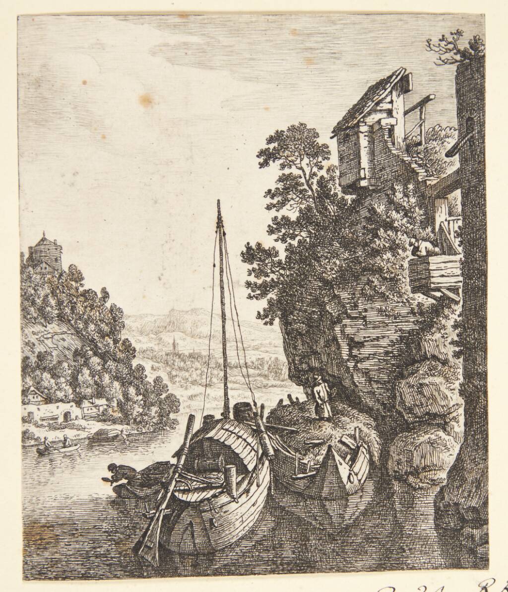 To både fortøjet under en klippe, Herman Saftleven, 1667