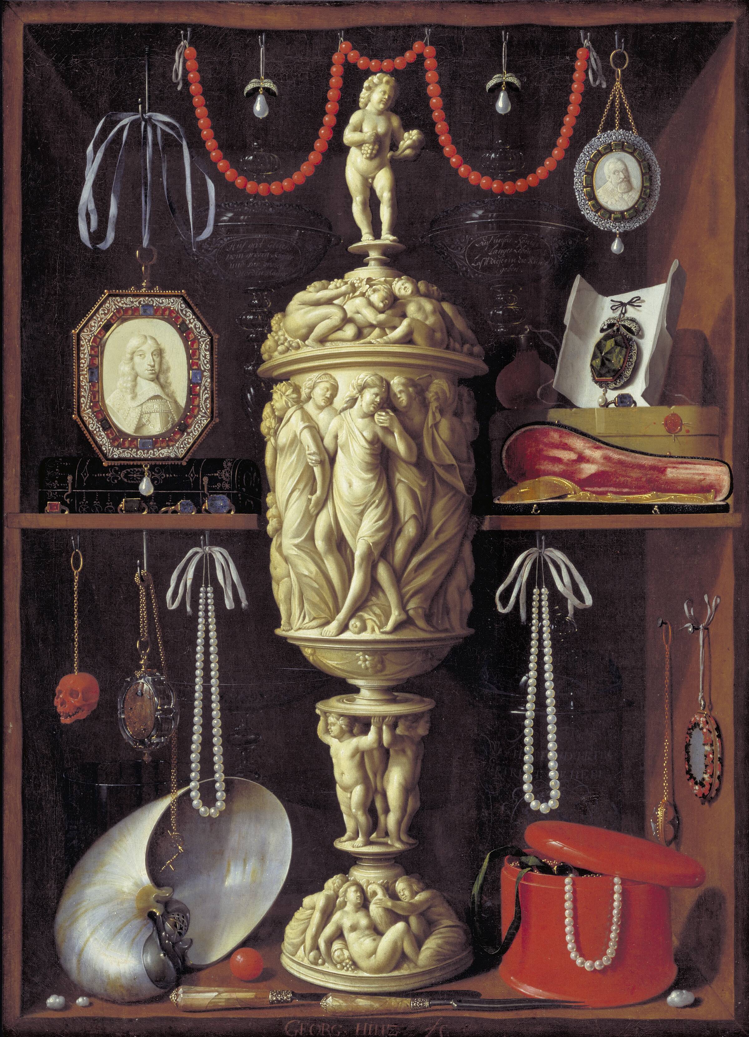 Kunstkammerskab med elfenbenspokal, Georg Hainz, 1665-1667