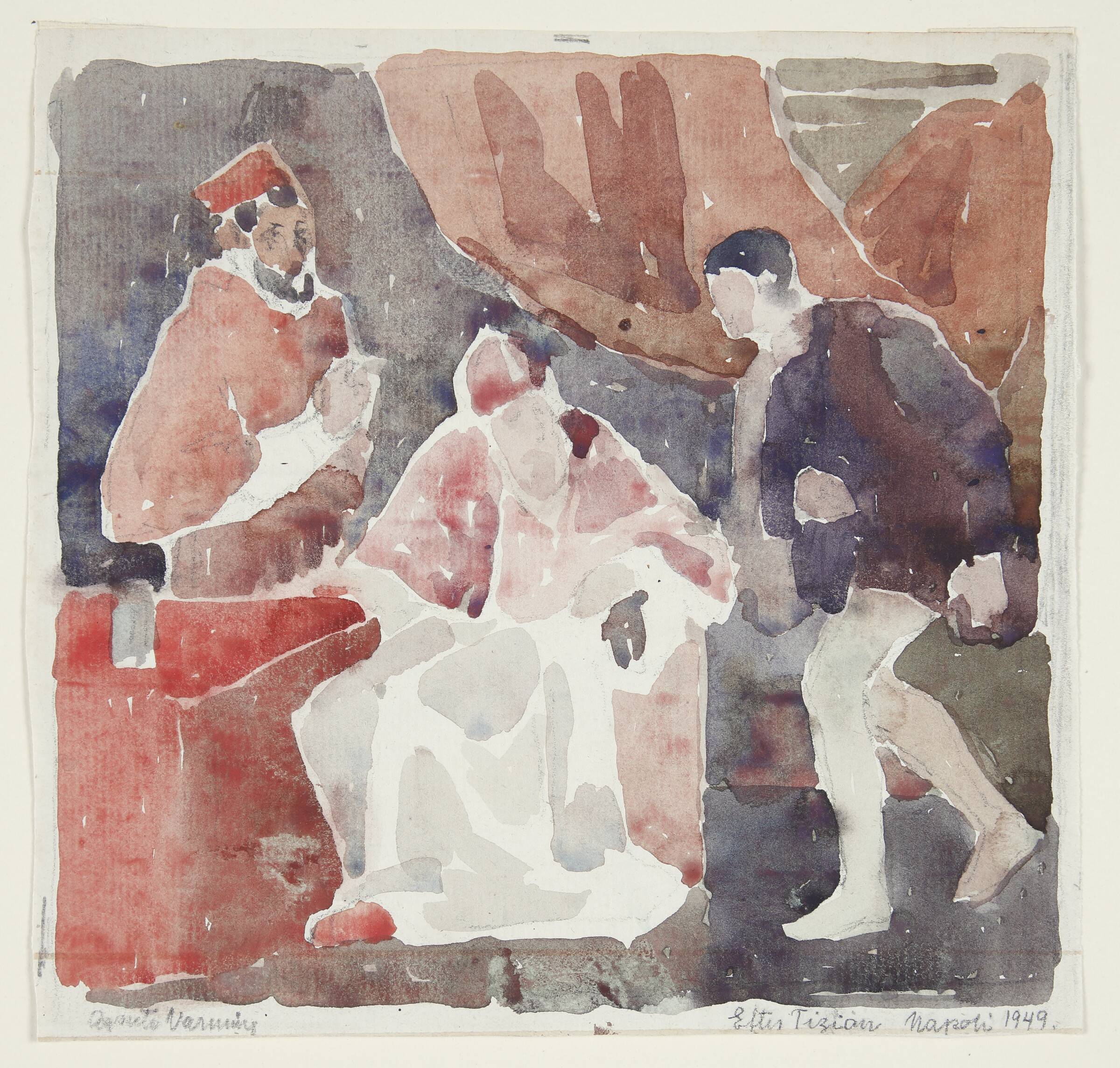 Kopi efter Tizians maleri i Napoli, "Pave Paul II med Ottavio og kardinal Farnese", Agnete Varming, 1949