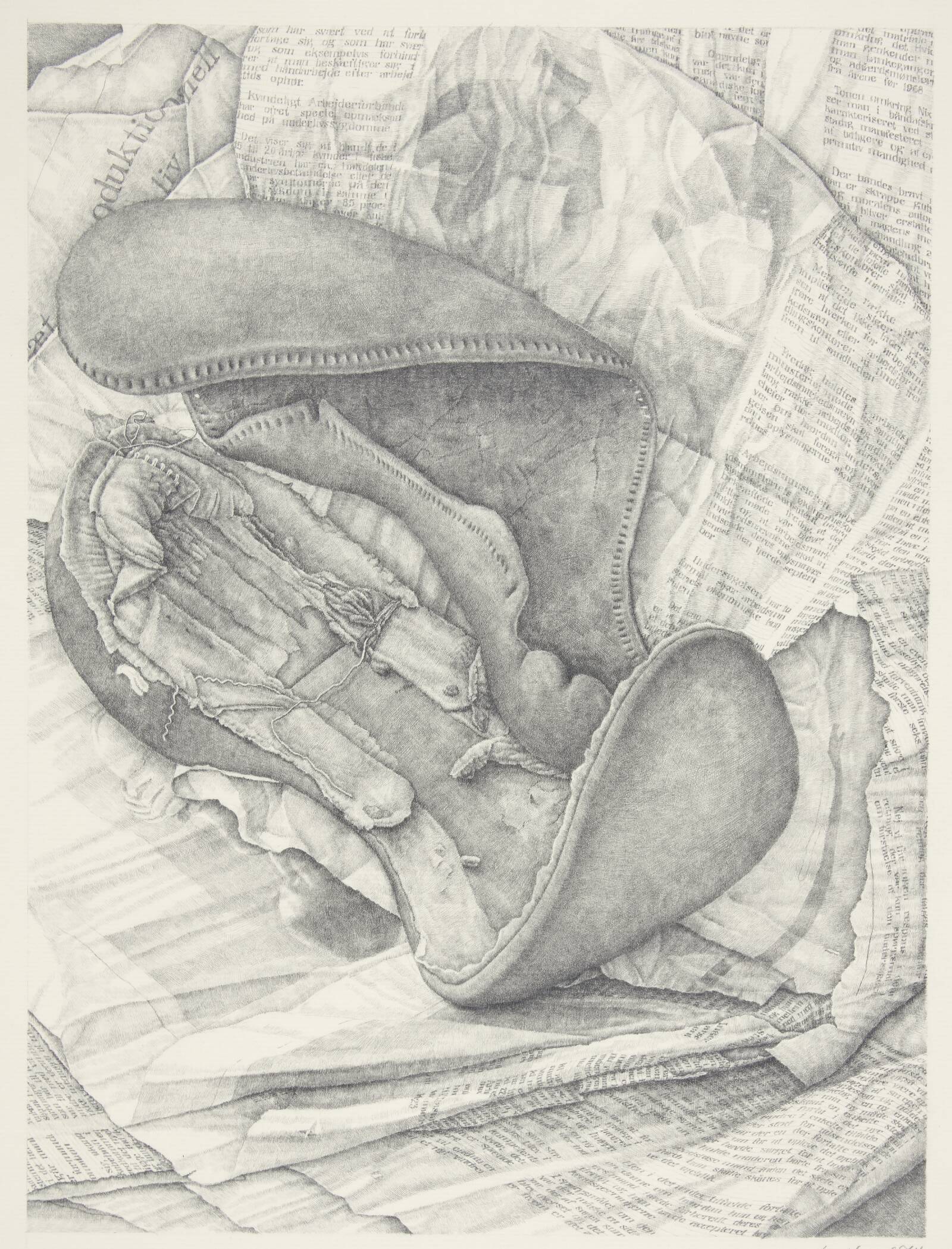 Udslidt sko og aviser, Lis Nogel, 1974