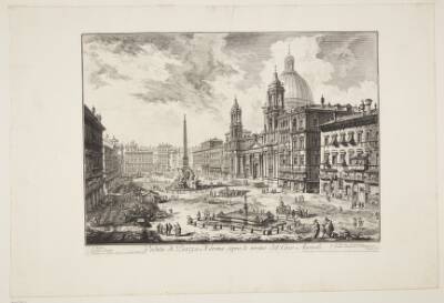 Udsigt over Piazza Navona, Rom, med Sant' Agnese-kirken t.h. og Bernini's fontæne i midten