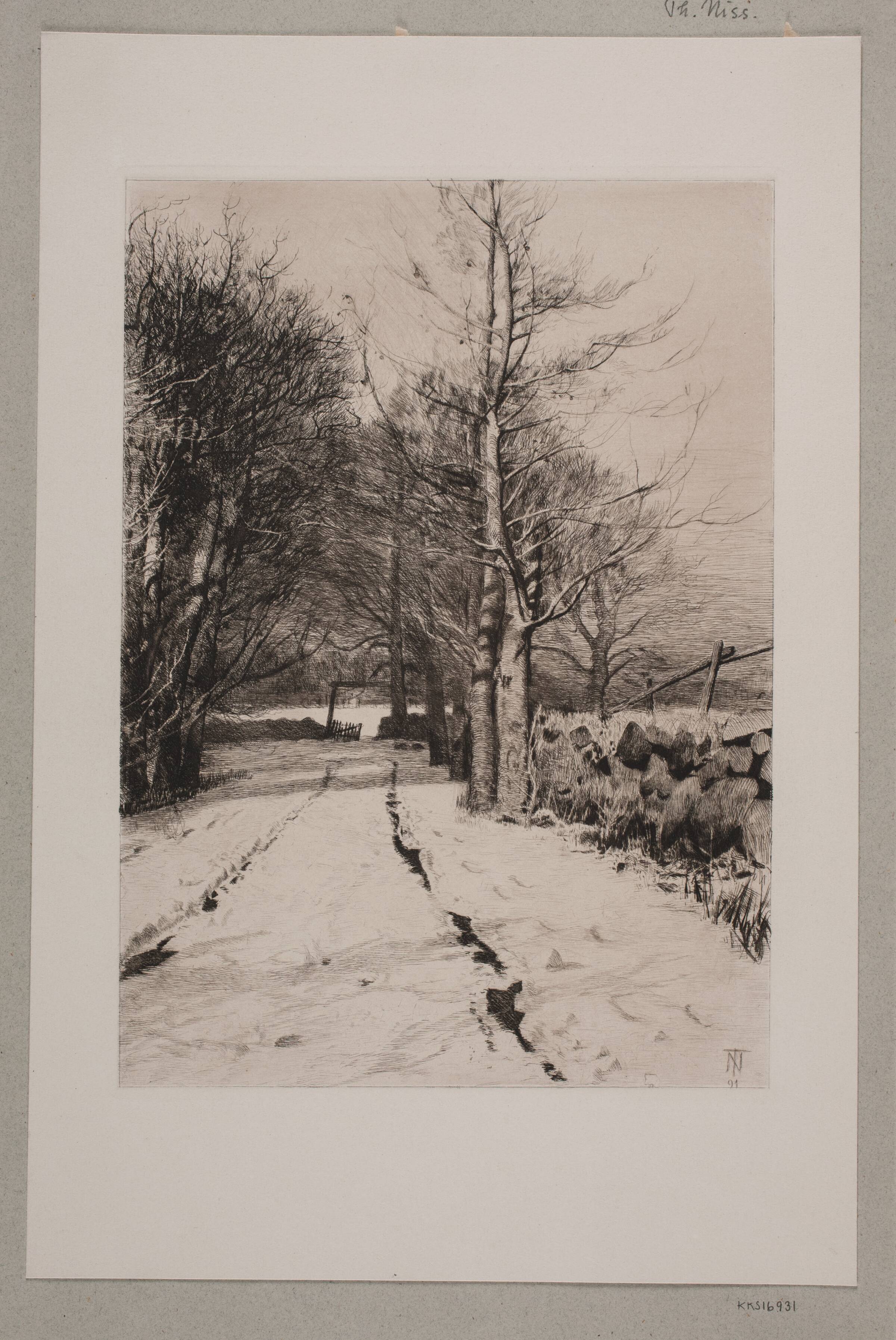 Vinterlandskab. Ved et skovhegn, Thorvald Niss, 1891