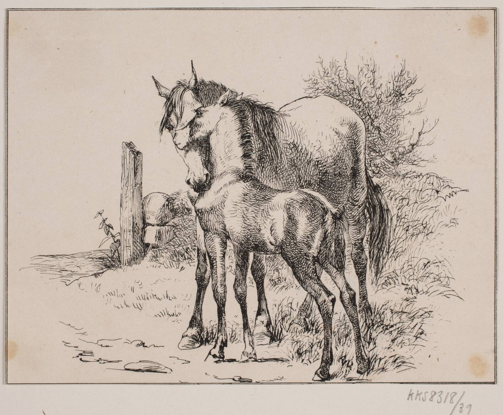 Hesten og føllet, Adolph Kittendorff, 1845