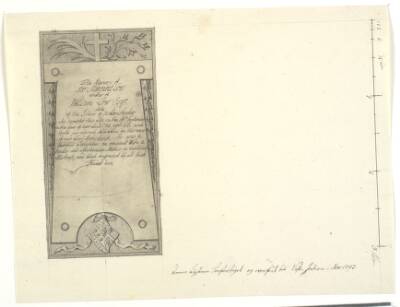 Udkast til ligsten med inskription for Mrs. Margaret Low. 1793.