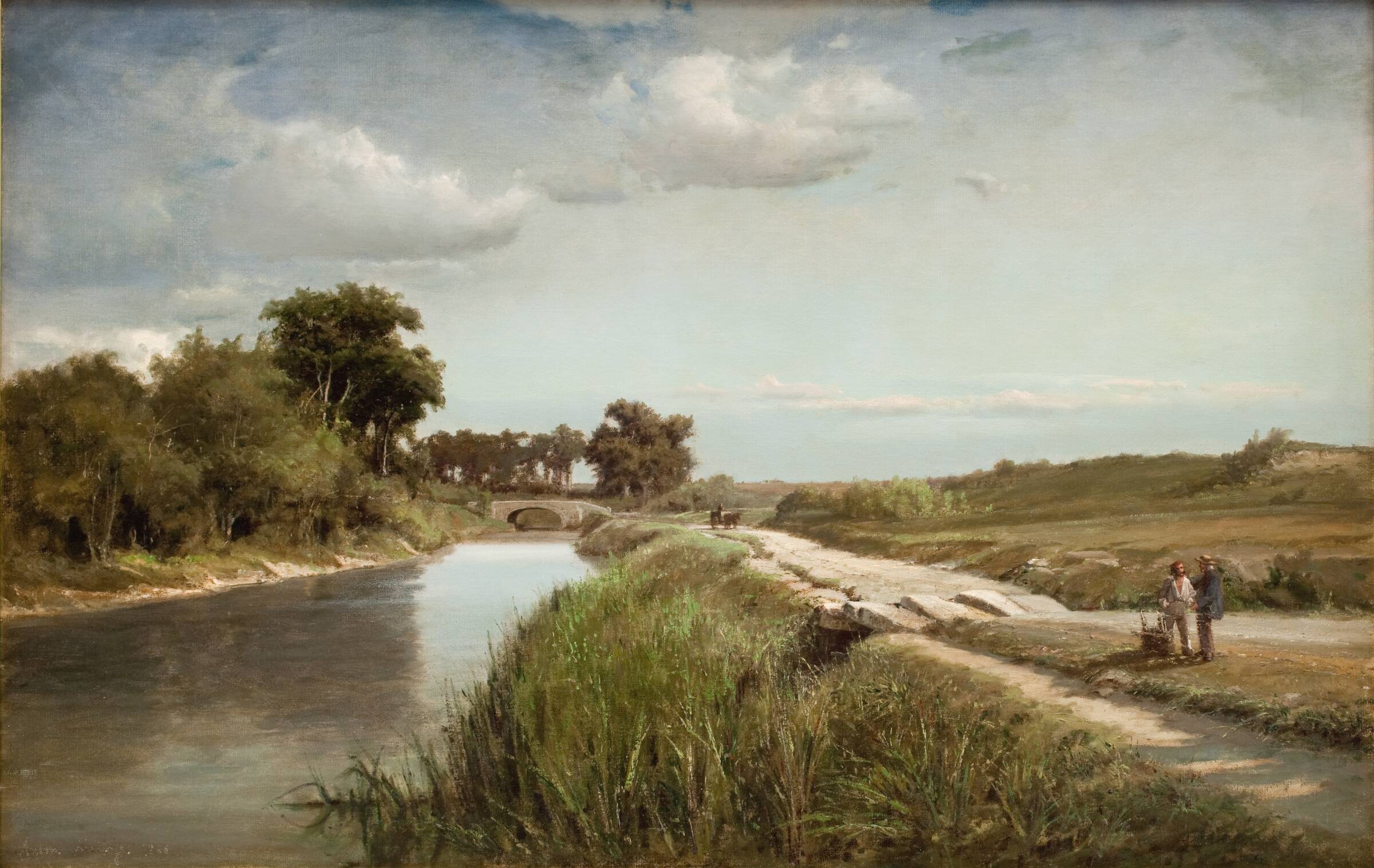 Fransk flodlandskab med en bro, Anton Melbye, 1866