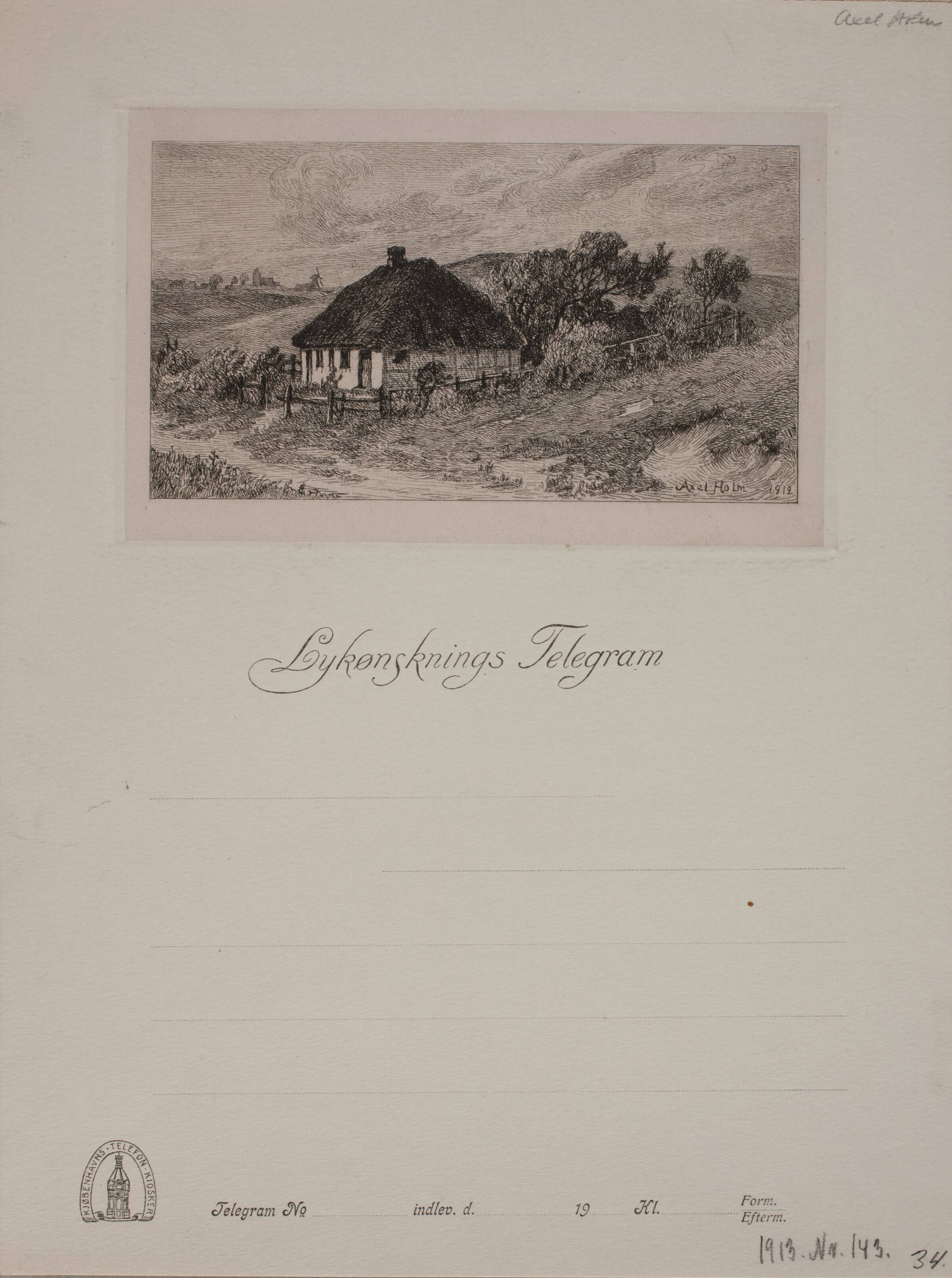 Landskab med bondehus, Axel Holm, 1912