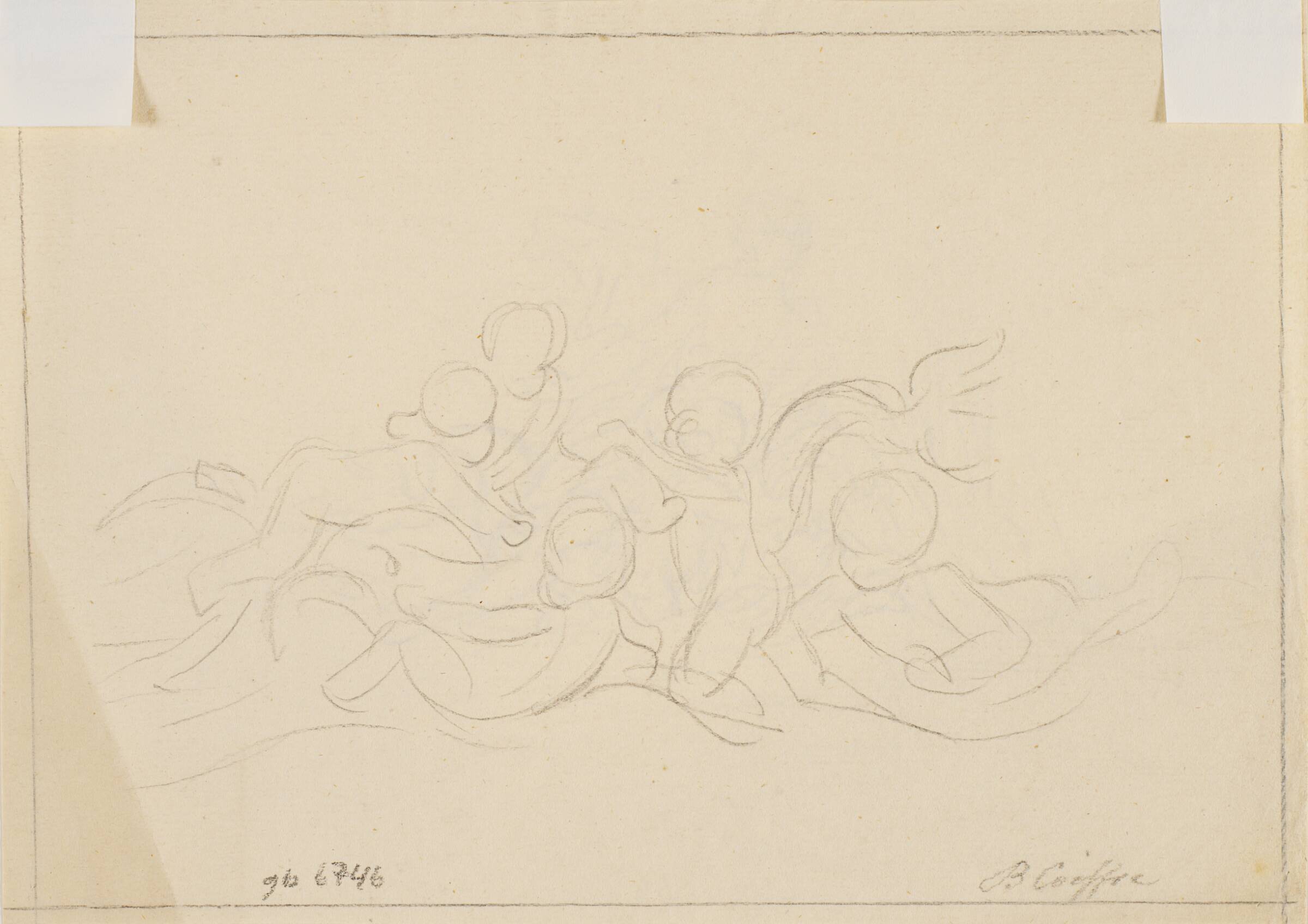 Kompositionsskitse med fem legende børn med delfiner, Bénoit Le Coffre, 1671-1722