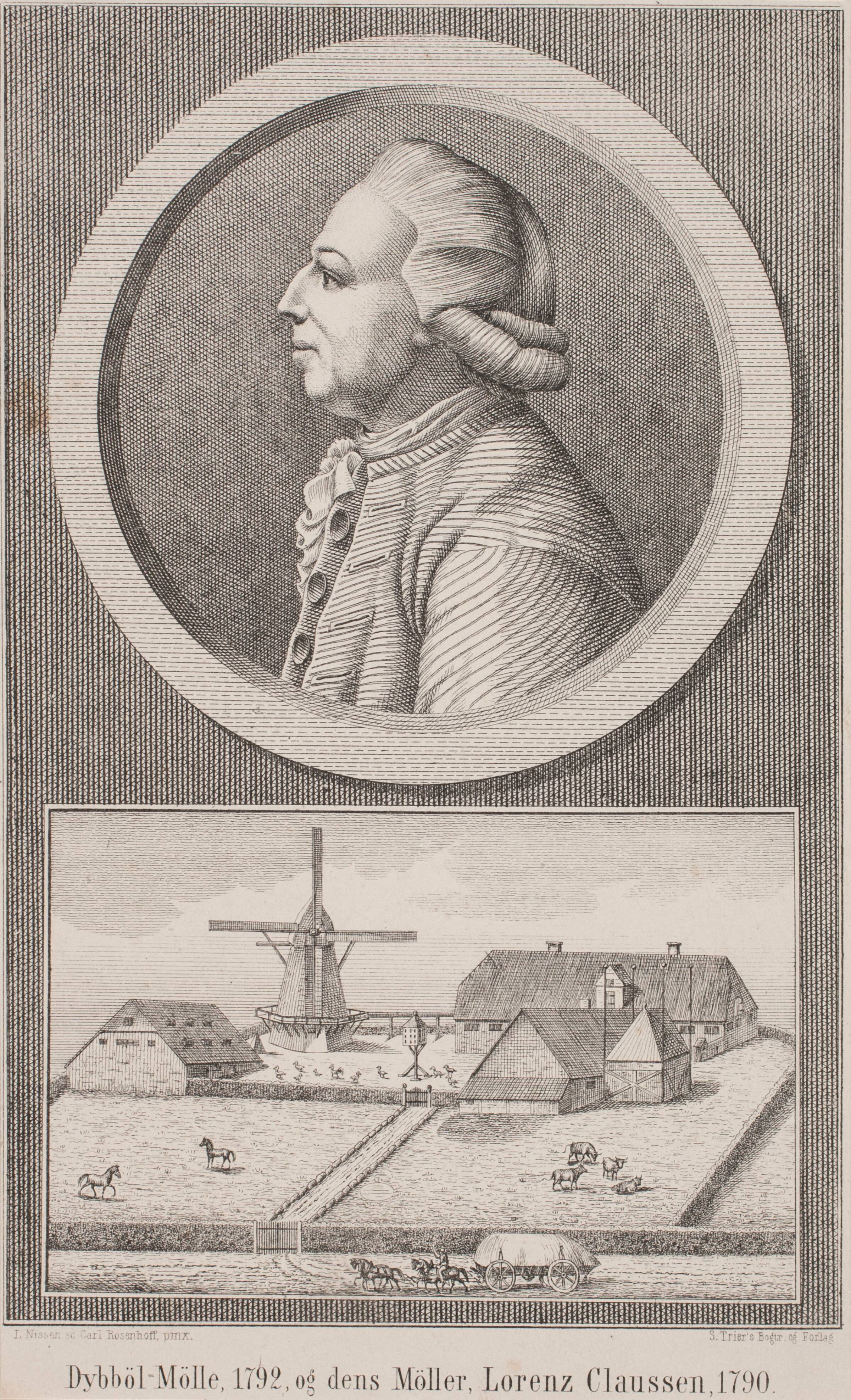 Dybbøl mølle, 1792, og dens møller Lorenz Claussen, 1790, L. Nissen, 1864