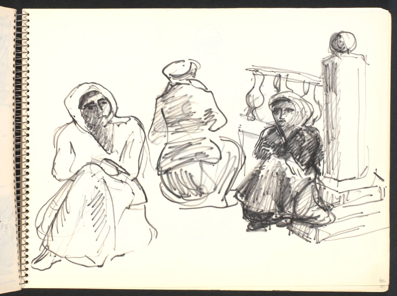 Tre kvinder siddende ved balustrade, Gottfred Eickhoff, 1952