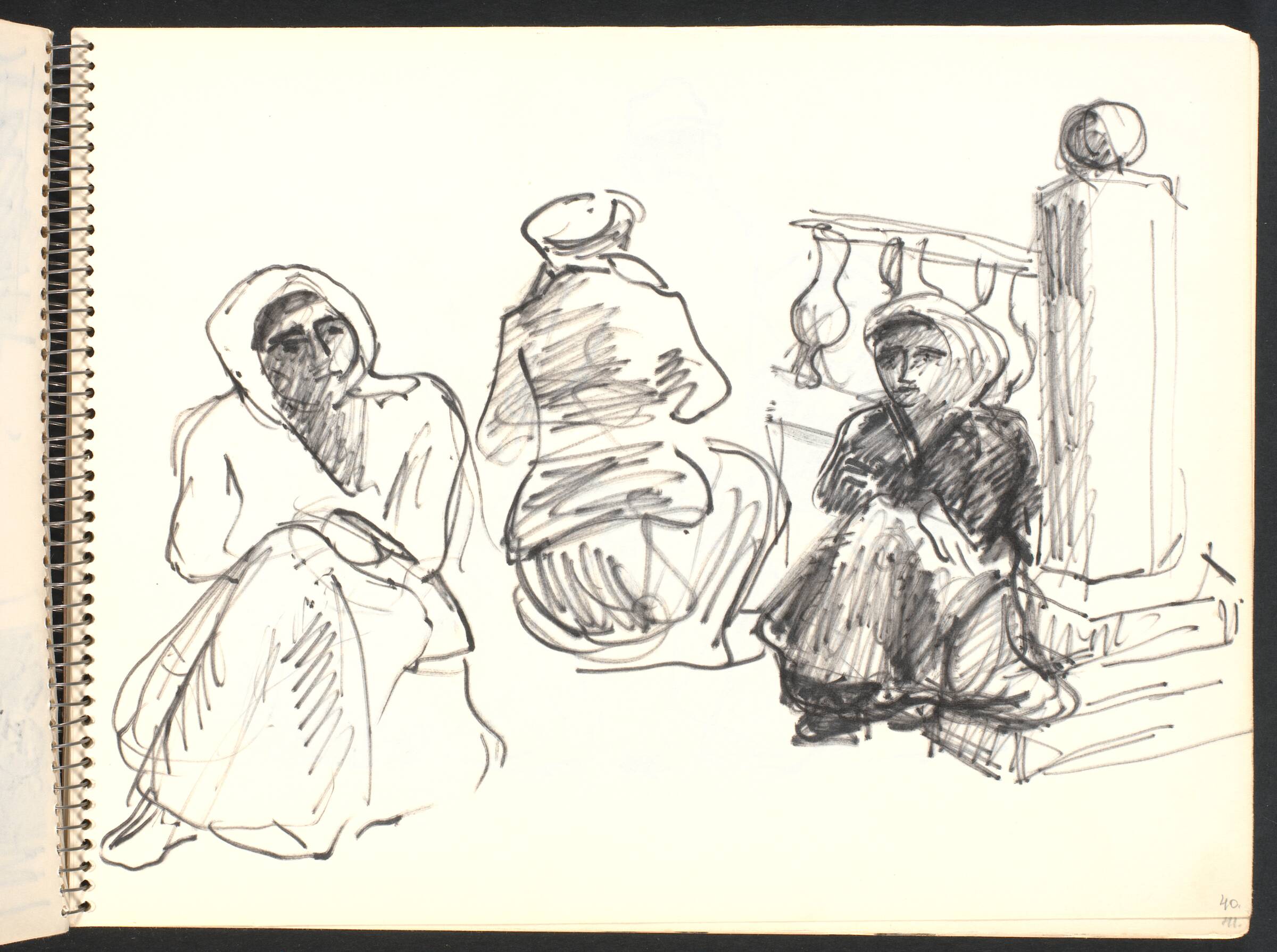Tre kvinder siddende ved balustrade, Gottfred Eickhoff, 1952