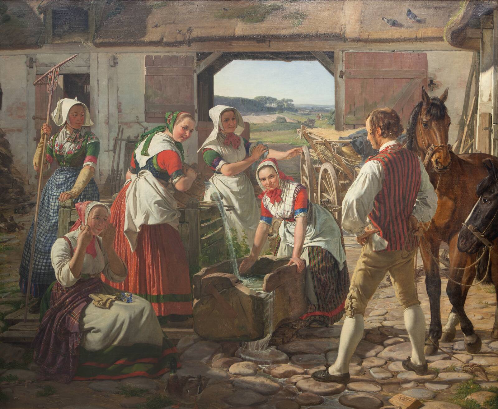 Sjællandske høstpiger ved en brønd, Jørgen Roed, 1850