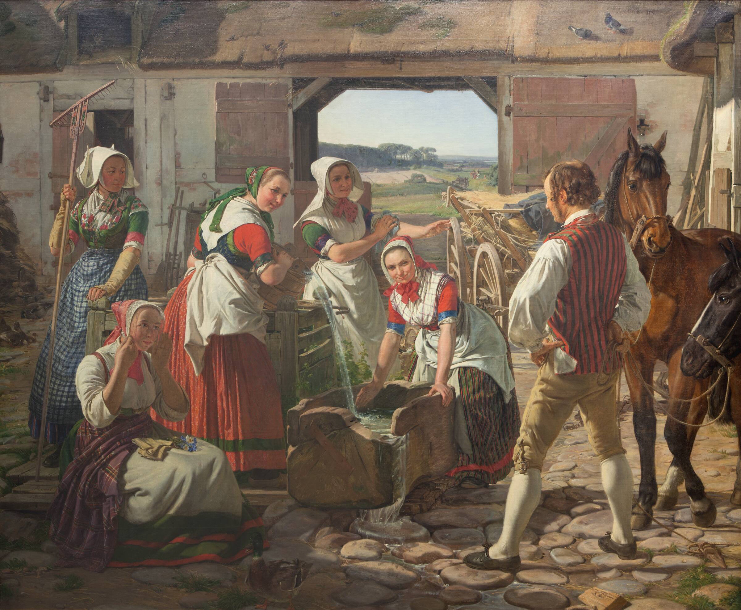 Sjællandske høstpiger ved en brønd, Jørgen Roed, 1850