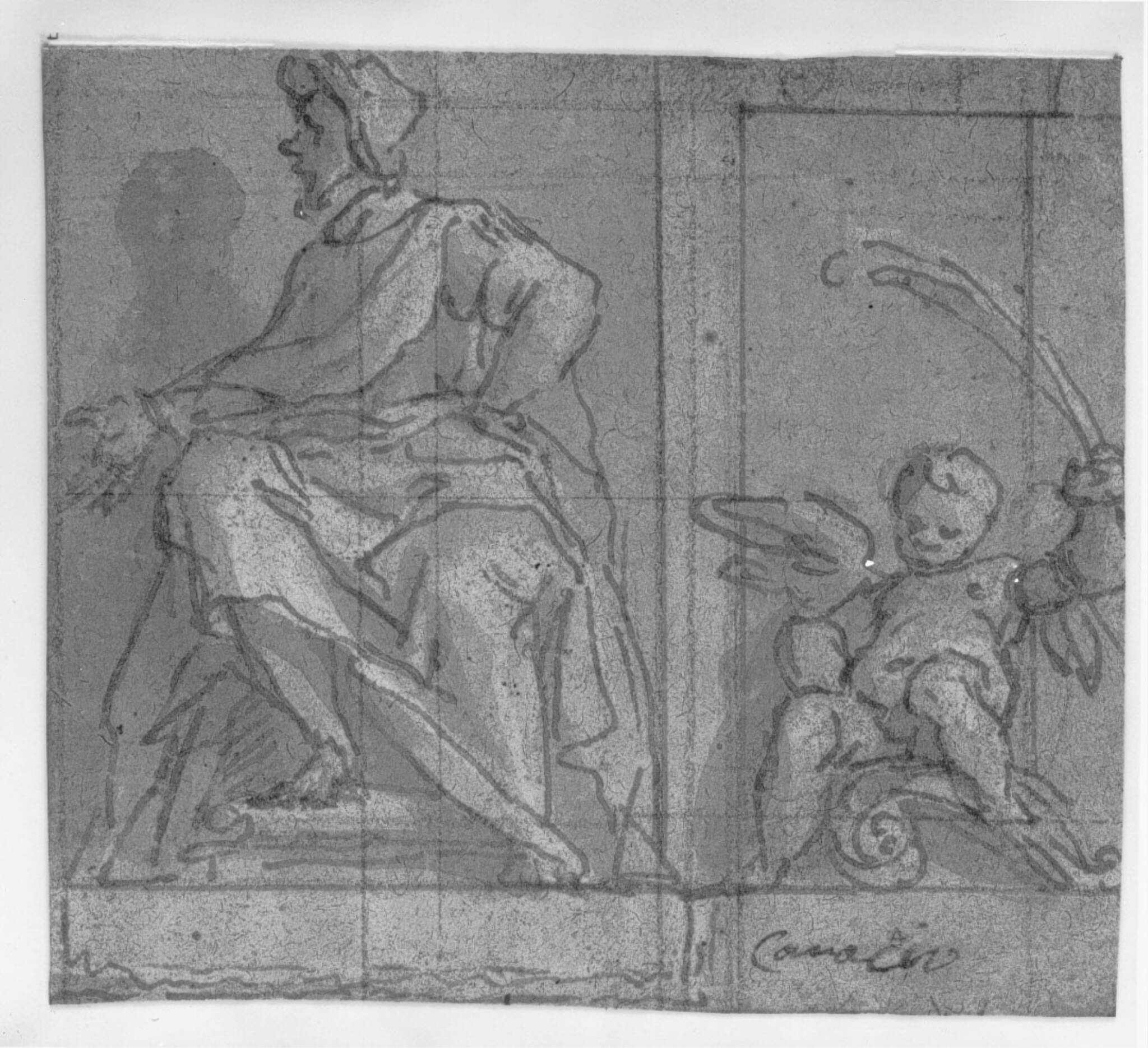 Siddende mand og en putto