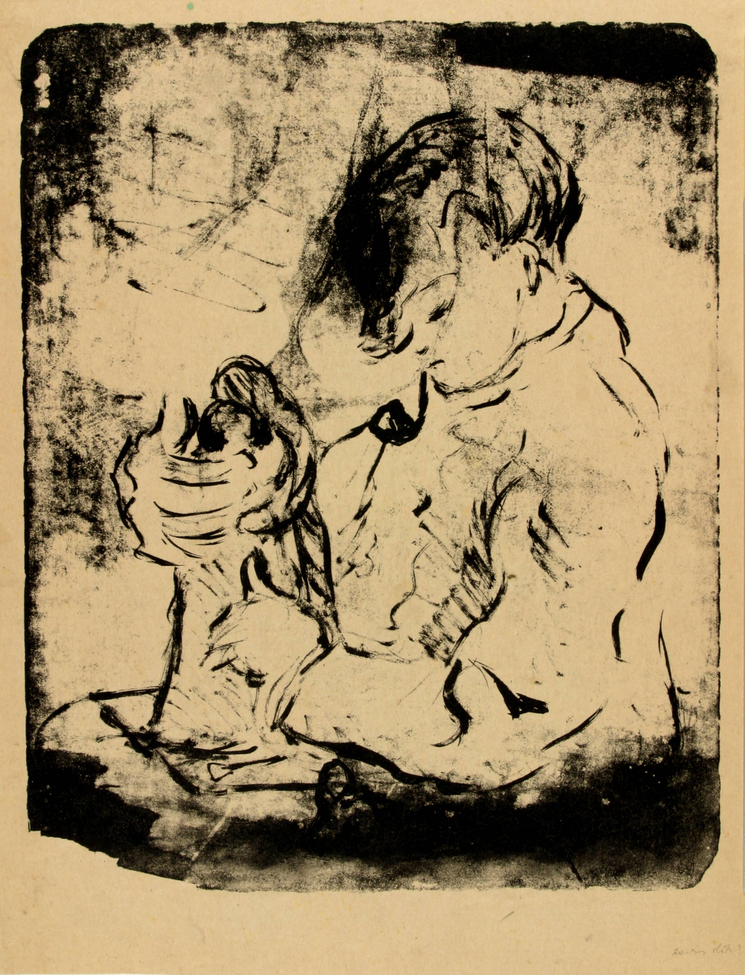 Portræt af ung piberygende mand, siddende med en skulptur mellem hænderne, Kaj Ejstrup, 1927-1929