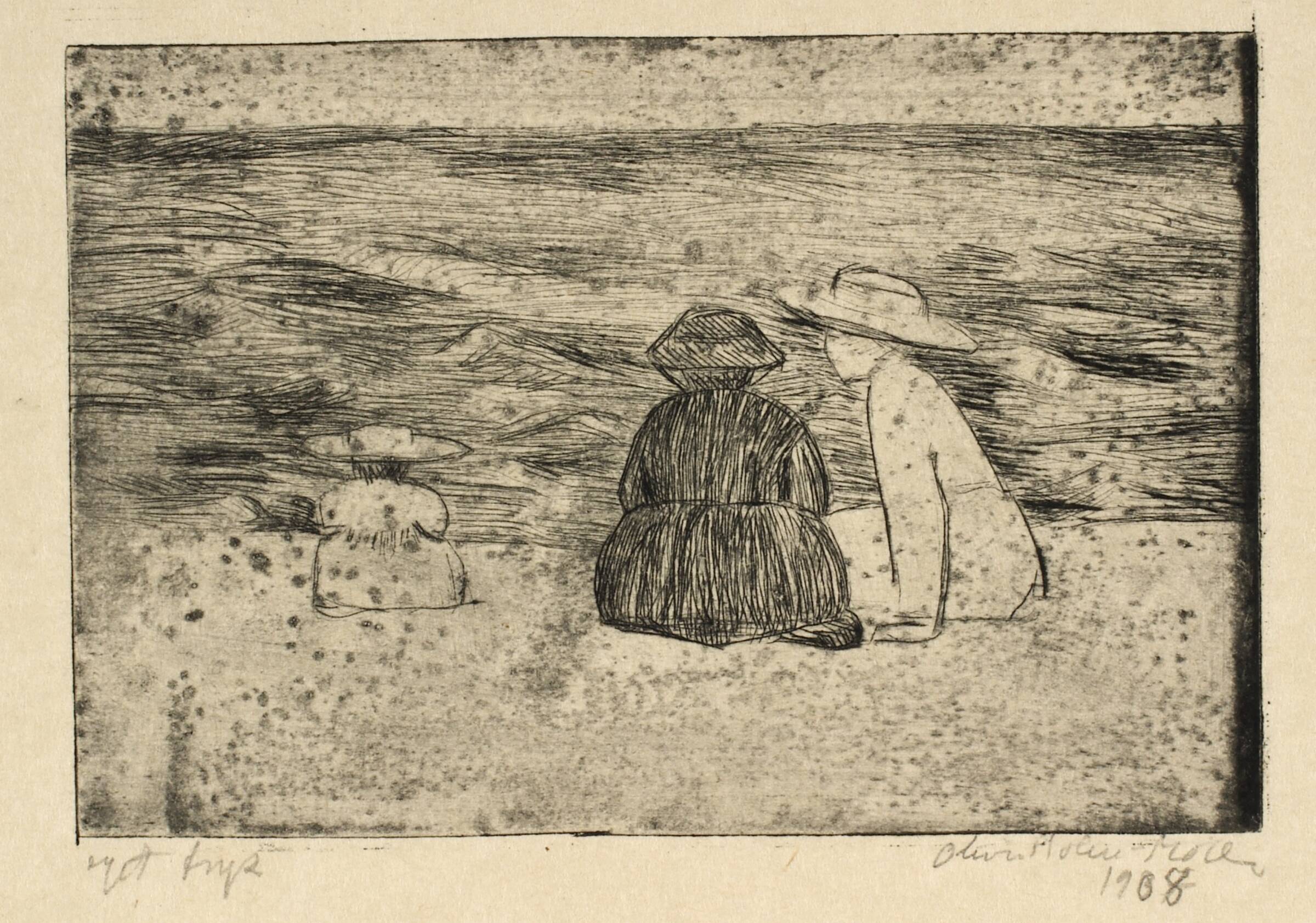 Tre på en strandbred, Olivia Holm-Møller, 1908